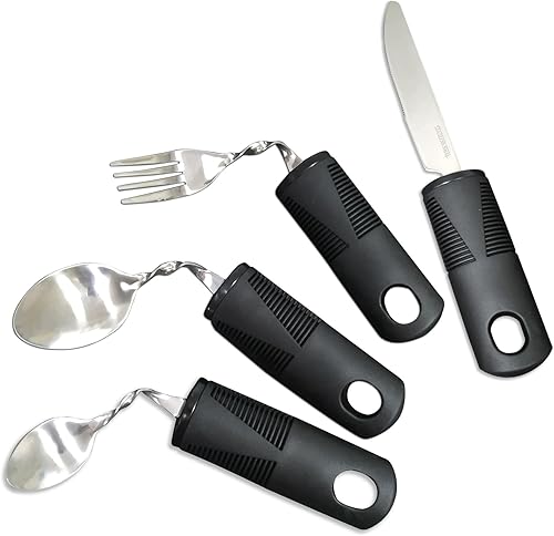 Special Supplies - Utensilios adaptativos (juego de cocina de 4 piezas) con peso, asas antideslizantes para temblores de manos, artritis, Parkinson