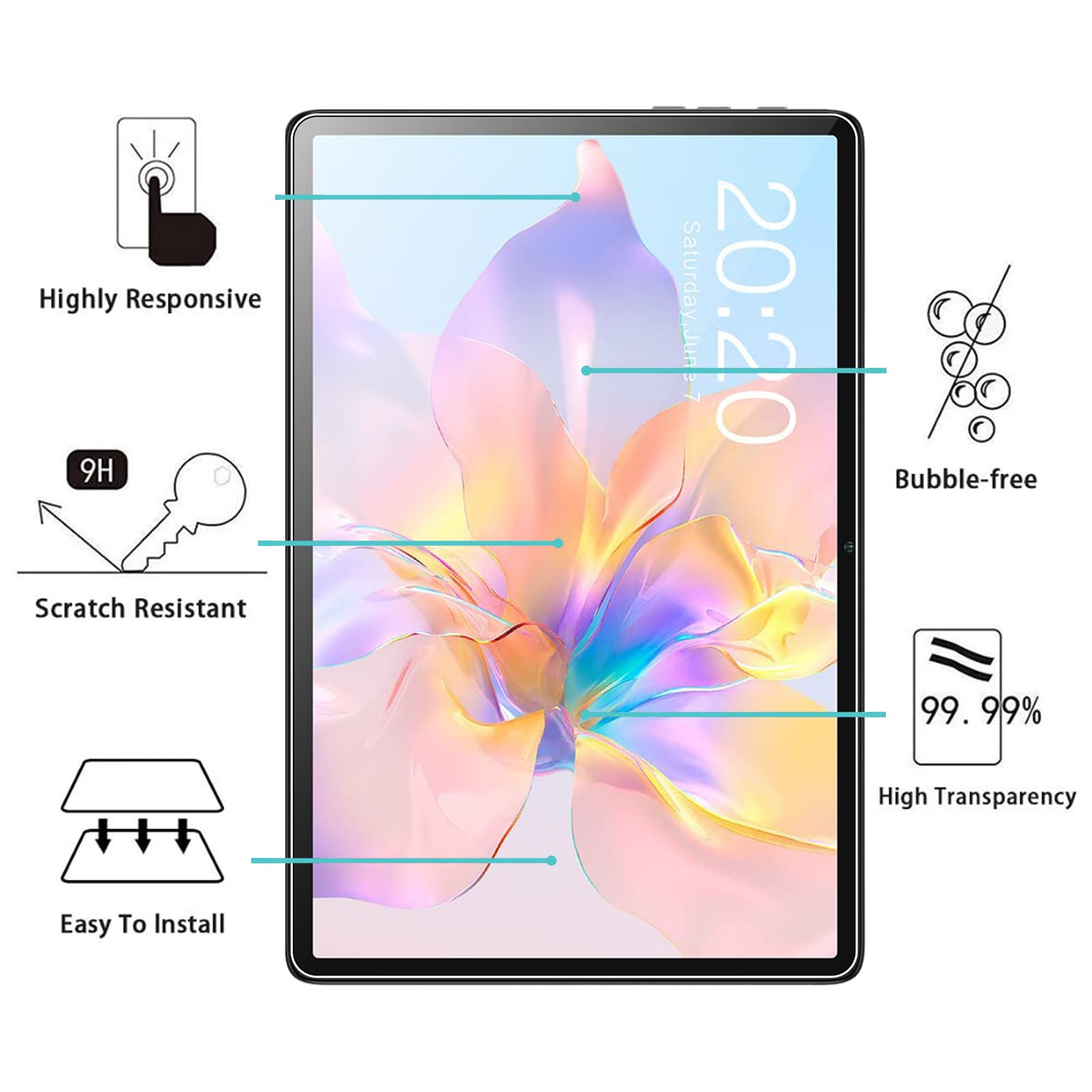 Funda Teclast P50 XunyLyee [2 Piezas Protector Pantalla Para TECLAST M50/ M50HD/ M50 Pro/ M40 Plus/TECLAST P40HD Cristal Templado Film Cristal Templado Tablet 10.1 Universal