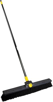 Bulldozer Smooth Surface Pushbroom with Scraper Block, 24 x 60, Powder Coated Handle, Tampico Bristles, Black/Yellow