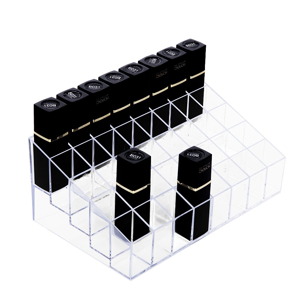 HBlife Lipstick Holder, 40 Spaces Clear Acrylic Lipstick Organizer Display Stand Cosmetic Makeup Organizer for Lipstick, Brushes, Bottles, and More