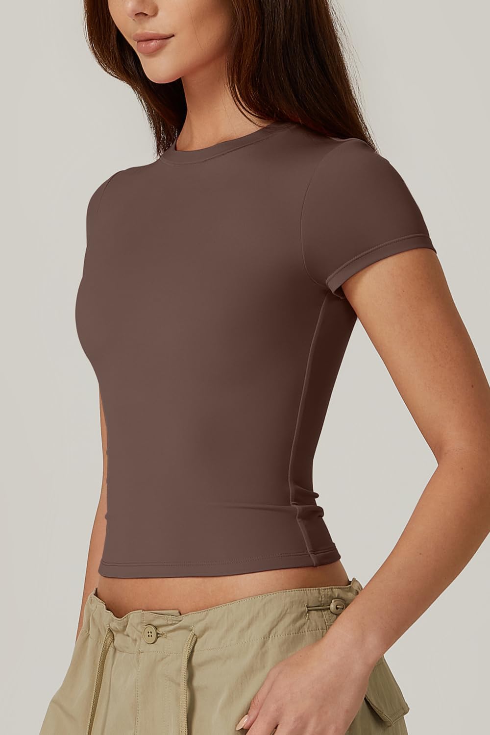 QINSEN Women's Crew Neck Short Sleeve Double-Layer Tops Basic Slim Fit Going Out T Shirt - Image 3