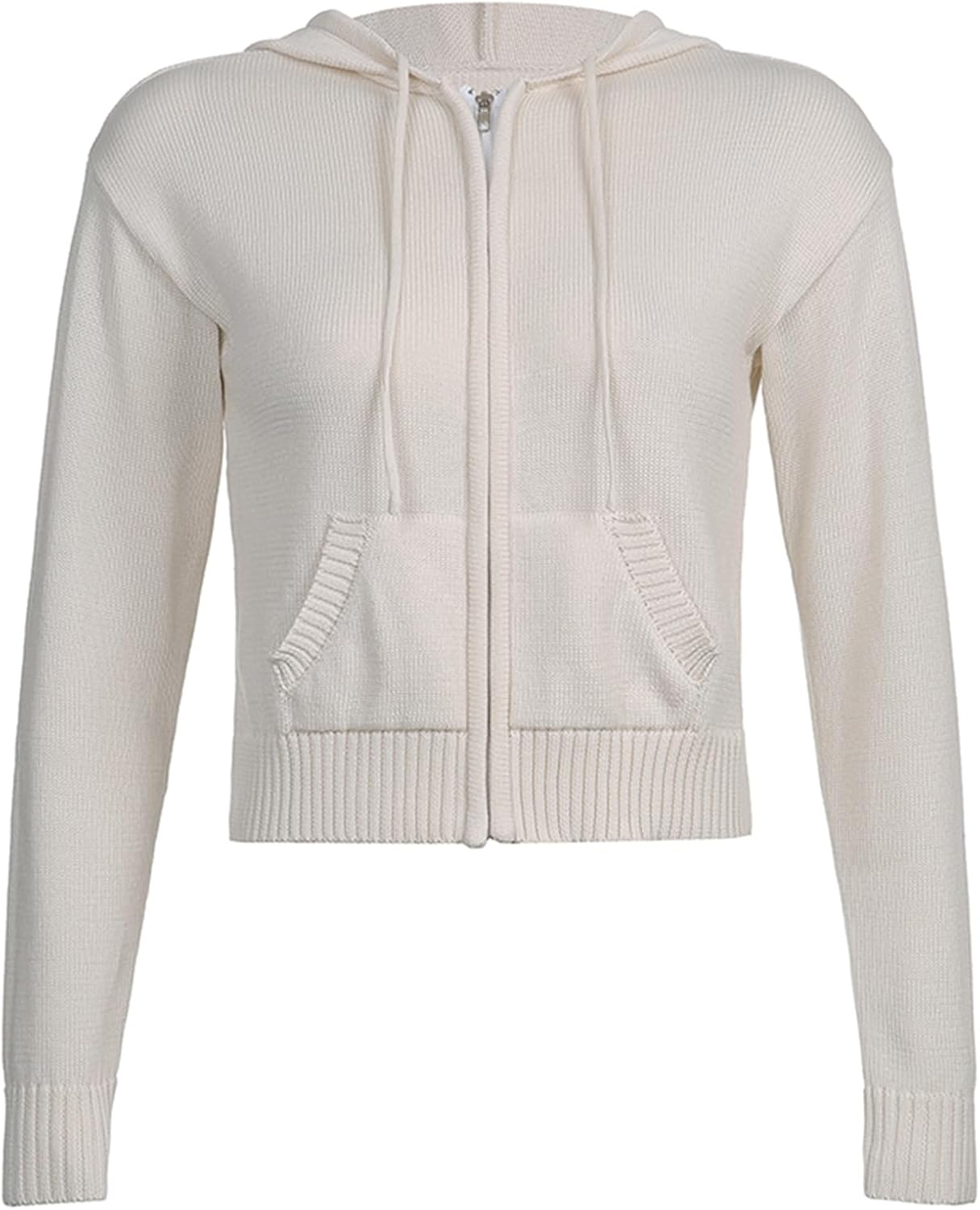 Aopwsrlyi Women's Crop Zip Up Hoodie Long Sleeve Ribbed Knit Sweatshirt Teen Girls Preppy Clothes Y2K Aesthetic Jacket - Image 4