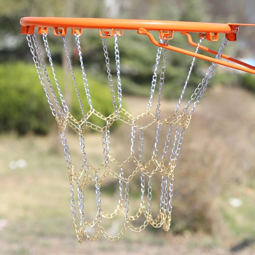 Yhenlovtt Rete da basket standard per esterni/interni, in metallo zincato, con cerchi argentati, durevole, adatta alla maggior parte dei Ba (argento e oro)