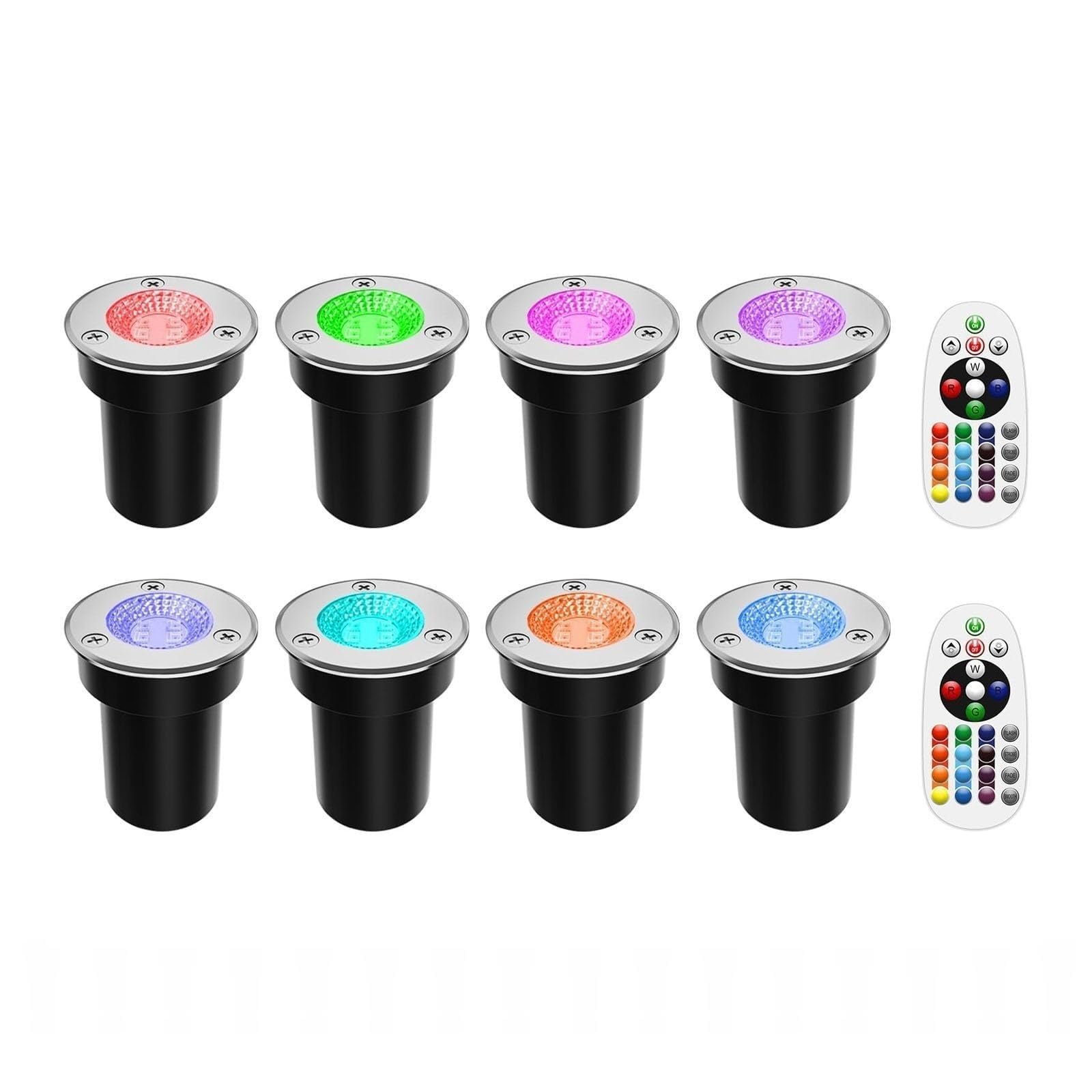 Reflektory zewnętrzne, LED - 8 szt. niskonapięciowych lamp ogrodowych RGB, 3 W, wodoodporne diody IP65, zmieniające kolor, oświetlenie zewnętrzne do wbudowania w ziemię 12-24 V