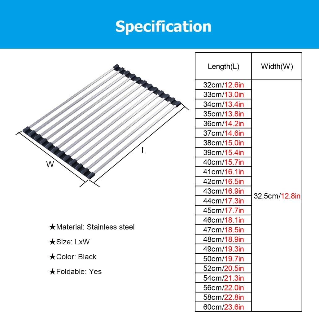 Zusammenklappbarer Geschirrständer für die Spüle, 32-60 cm, vielseitiges Küchenzubehör, platzsparendes Falt-Design für Camping und Wohnmobile