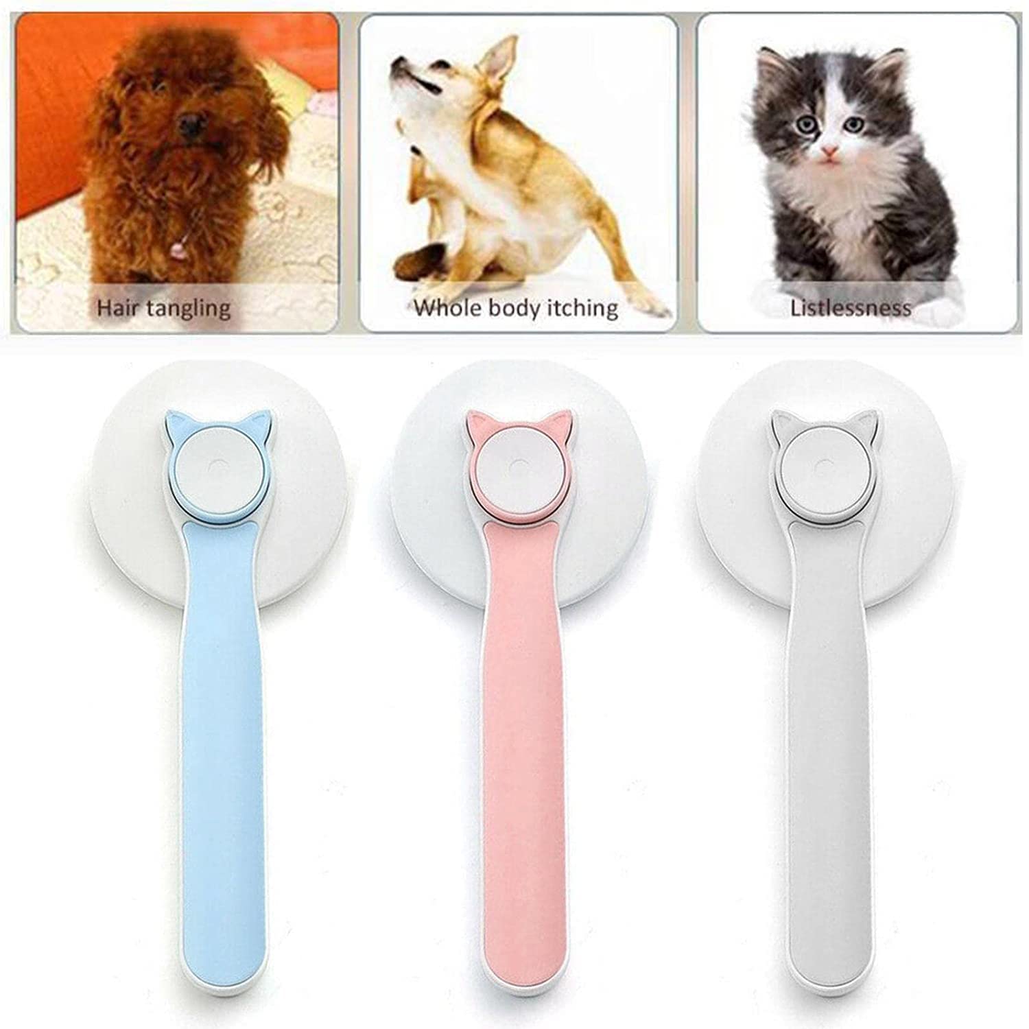 keskriva Dog Comb Brush Pet Grooming Brush Self Cleaning Slicker Brush for Dogs and Cats Pet Grooming Tool Dog Hair Cleaner Brush Comb Shedding Trimming Self Grooming Brush 1 PCS Multicolor 3
