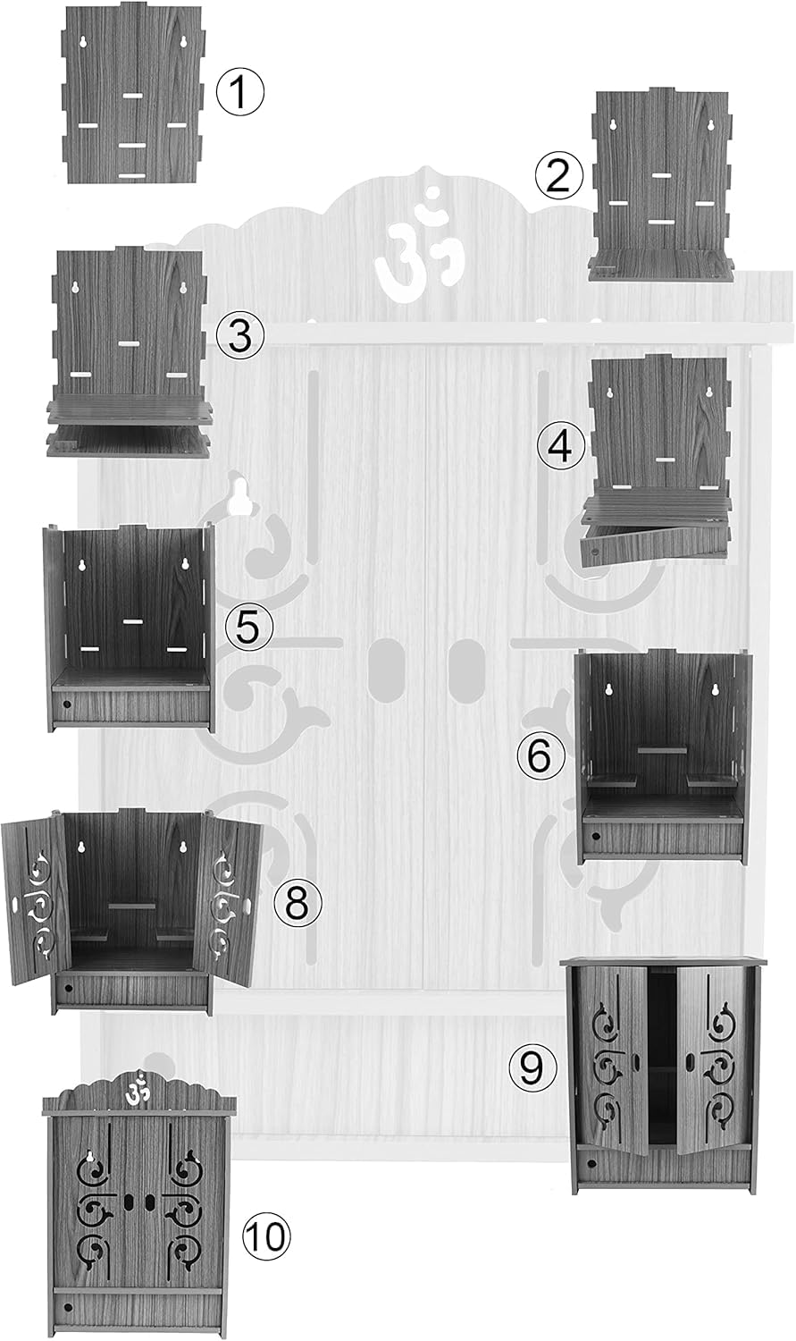 Webelkart Tempio in legno realizzato a mano con porte e scatola portaoggetti | Pooja Mandir da appendere alla parete per casa e ufficio | Spazioso design Puja Ghar – 71,1 cm di altezza