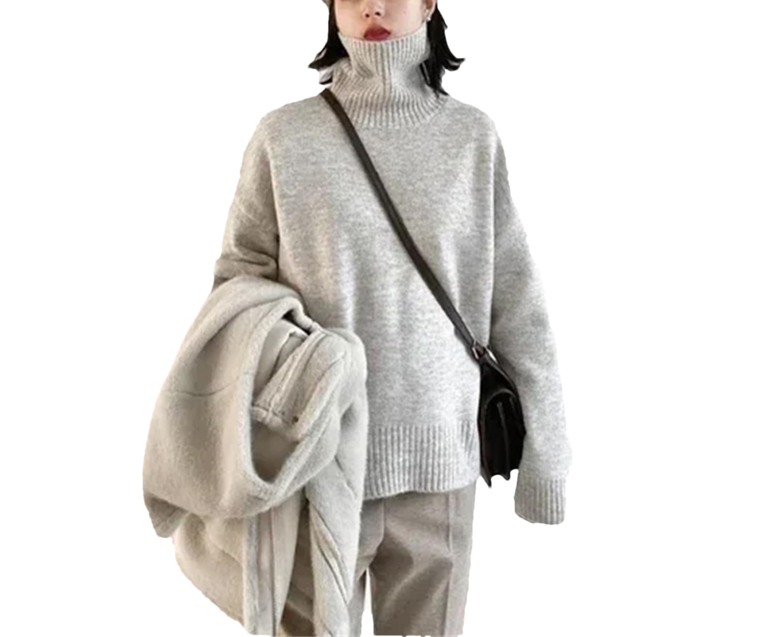 Maglione da donna Sciolto Dolcevita Maglioni Caldo Solido Pullover Maglieria Base Femminile Inverno Top