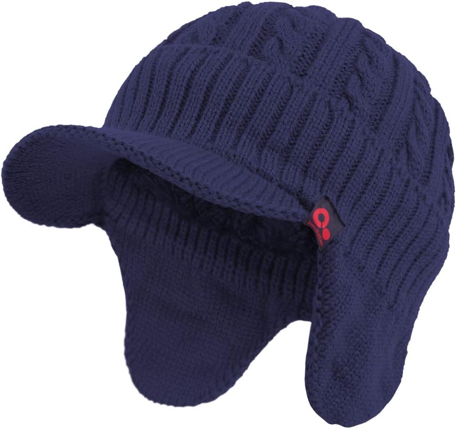 Original One Winter Ear Flap Visor Beanie Lining Hat with Billed Knit Brimmed Cap
