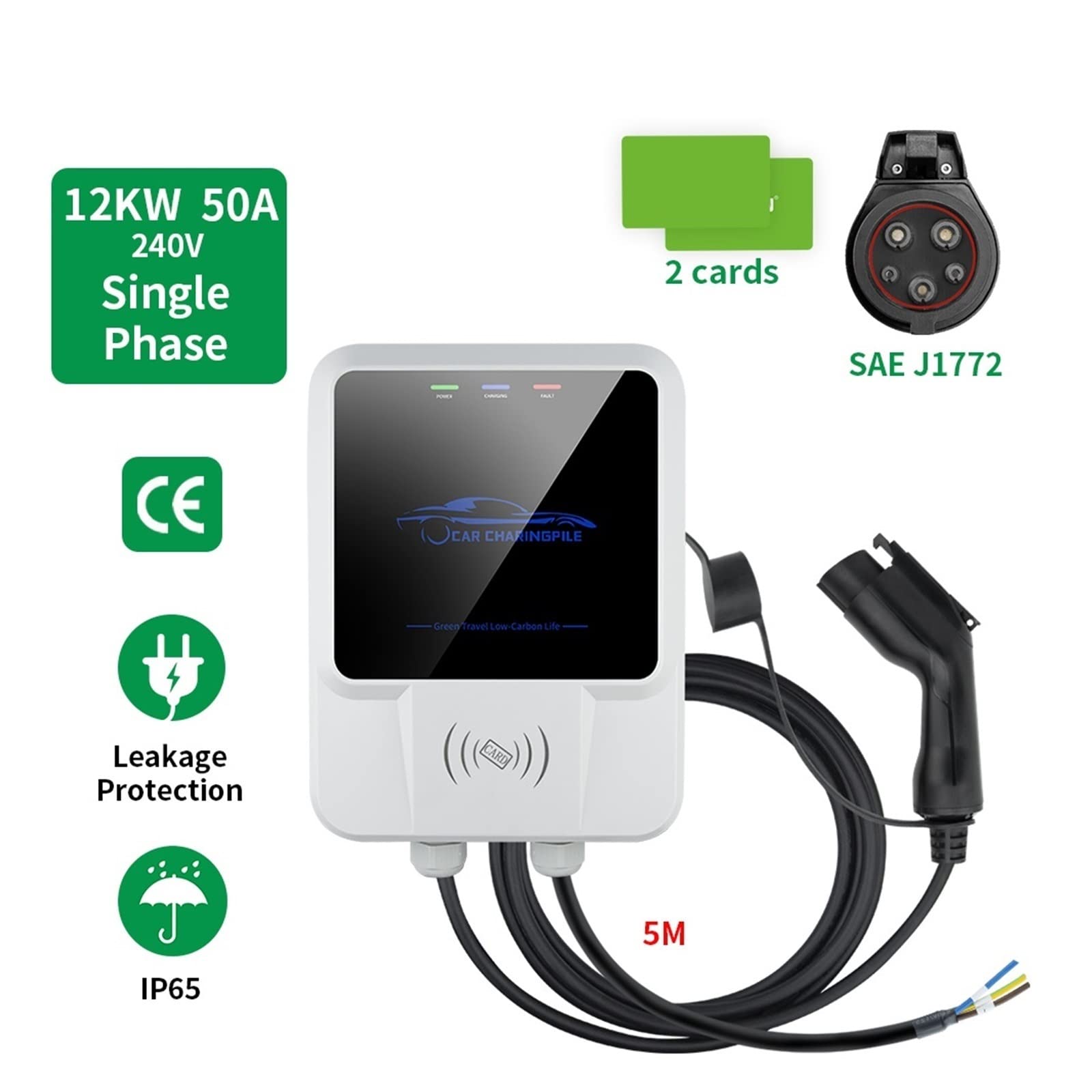 50A 12KW Type1 ポータブル EV 充電器 1 相 J1772 ソケット 14-50 5 