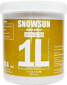 SNOWSUN Acrylic Paints, Large Bulk Heavy Body Acrylic Paint 42.4 oz, 1L - Non Toxic Gloss Thick Art Paint for Multi-Surface, Ideal for Canvas Wood Ceramic Fabric and Leather, Stone Craft, for Artists & Beginners, Earthy Yellow