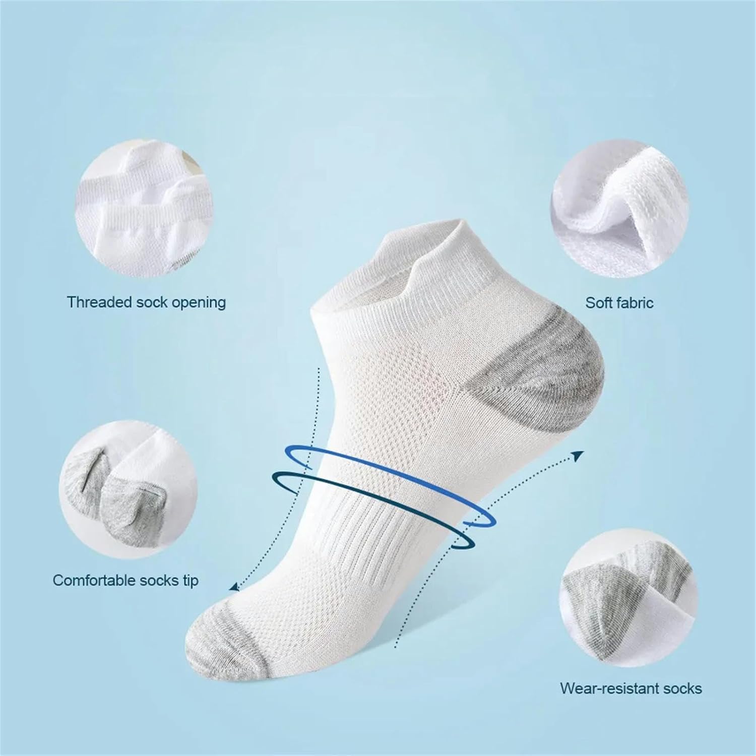 Calcetines 6 Pares De Calcetines Tobilleros para Hombre - Transpirables, Algodón, Calcetines Deportivos,Casual Athletic,Calcetines para Hombre, 3 Grey 3 White, EU44-48 US10-14