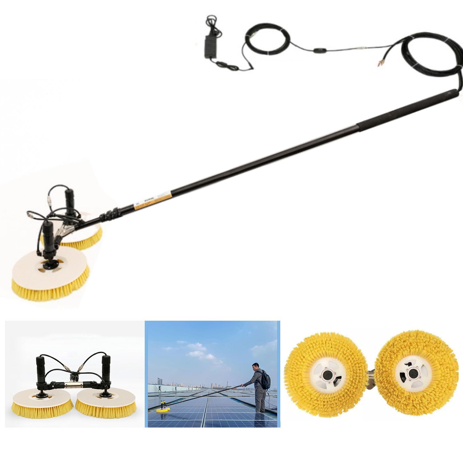 AYCDL Automatic Solar Panel Cleaning Kit with Telescopic Rod and Double Brush, Plug In for Efficient Maintenance,5.5M