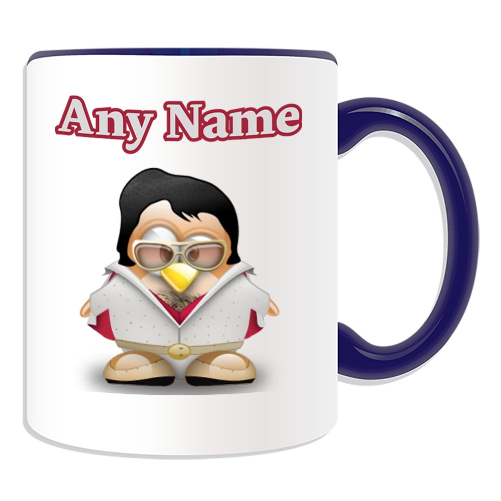 Personalised Gift - Elvis Presley Mug (Penguin History Celebrity Costume Design Colour) Name Message Unique Star Silly Funny Novelty Singer King Pop Dancer Actor Album Music Award Rock Musician Roll