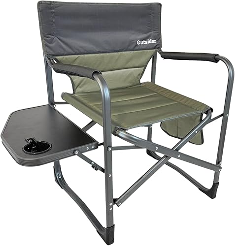 OUTSIDER Silla de campamento portátil de aluminio plegable y ligera con mesa auxiliar y bolsa de almacenamiento para camping, césped, deportes y