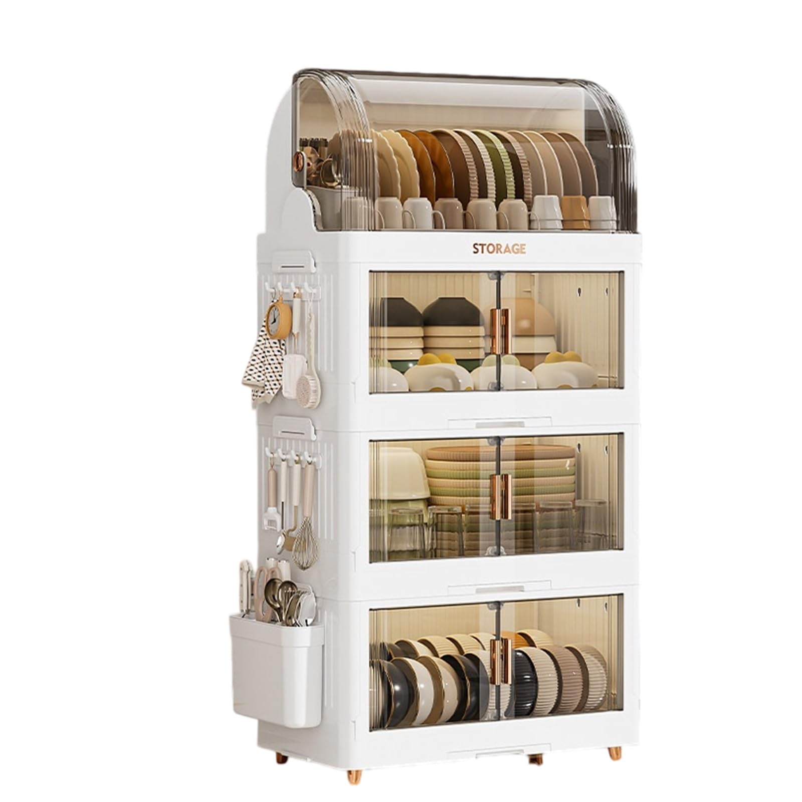 Escurridor de Platos con Tapa, Organizador de Cocina con Puertas Dobles | Diseño Modular, Gran Capacidad, Protección Antipolvo, Ahorro de Espacio(Wit,98cm/38.5in)