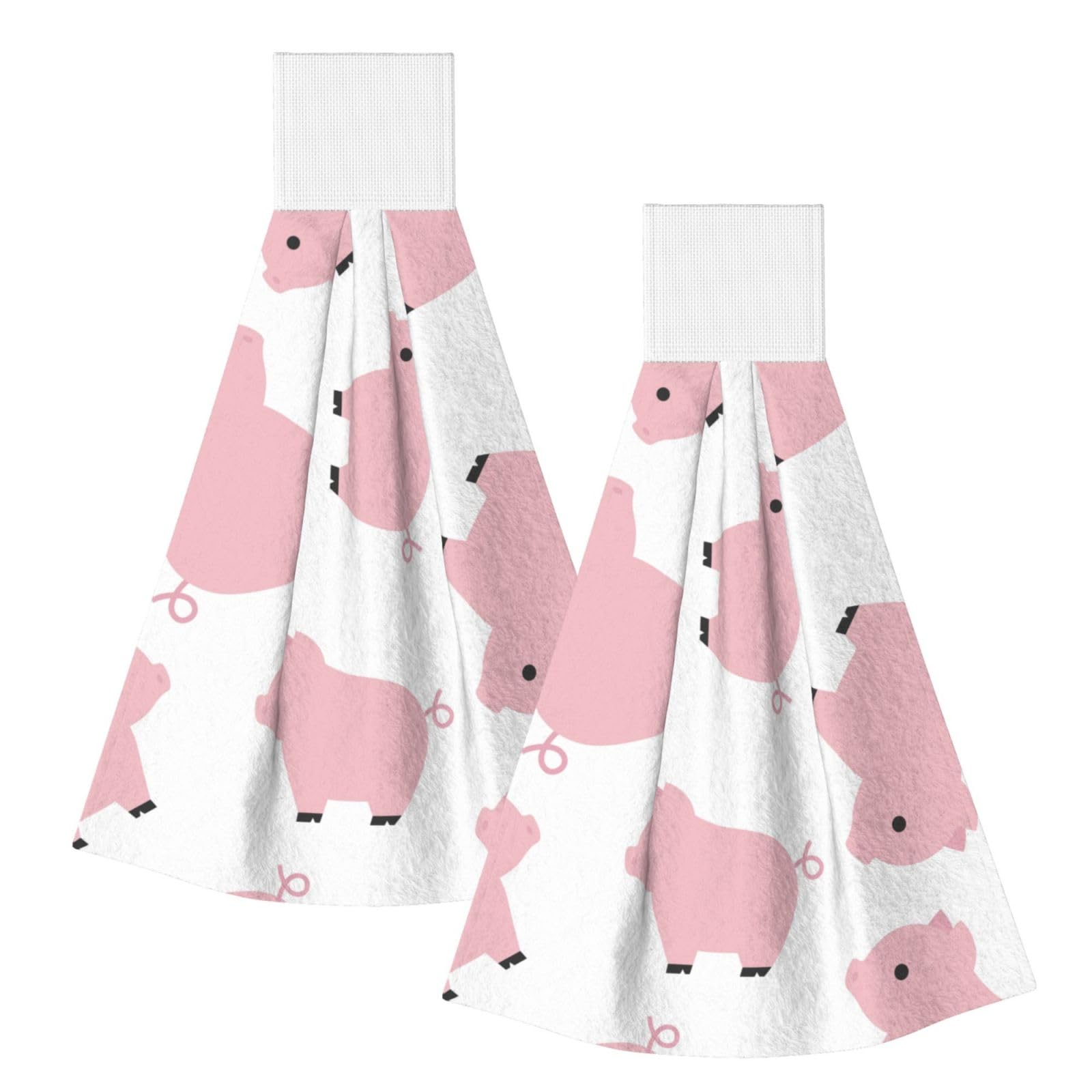 DOPKLNA Pink Pig, 2 Pcs Hanging Coral Fiber Hand Towels for Bathroom, Absorbent Kitchen Towels