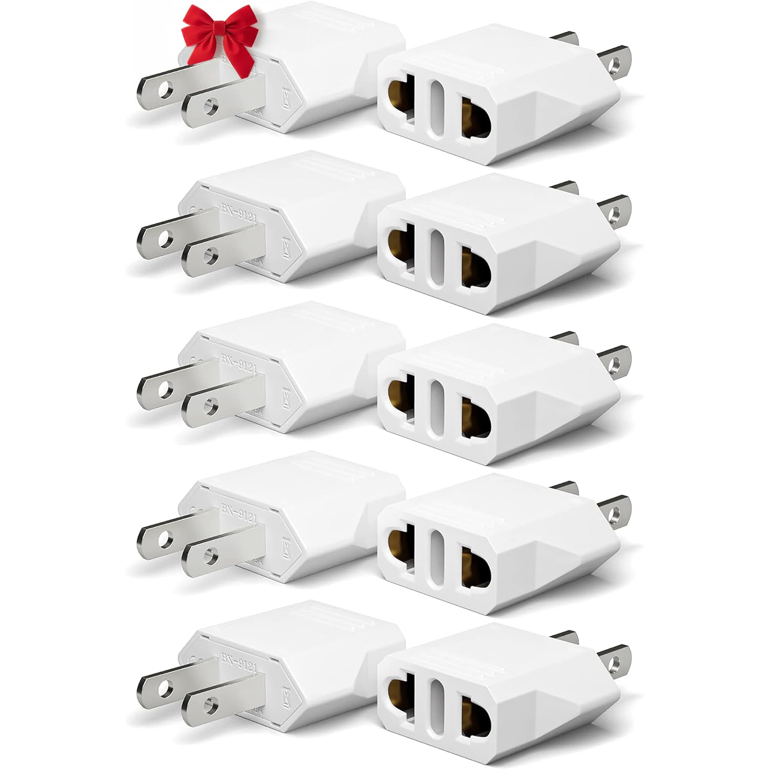 Unidapt 10-Pack EU Europe to US Plug Adapter, Type A Outlet, European to American, Canada, Mexico Wall Plug Adapters, White