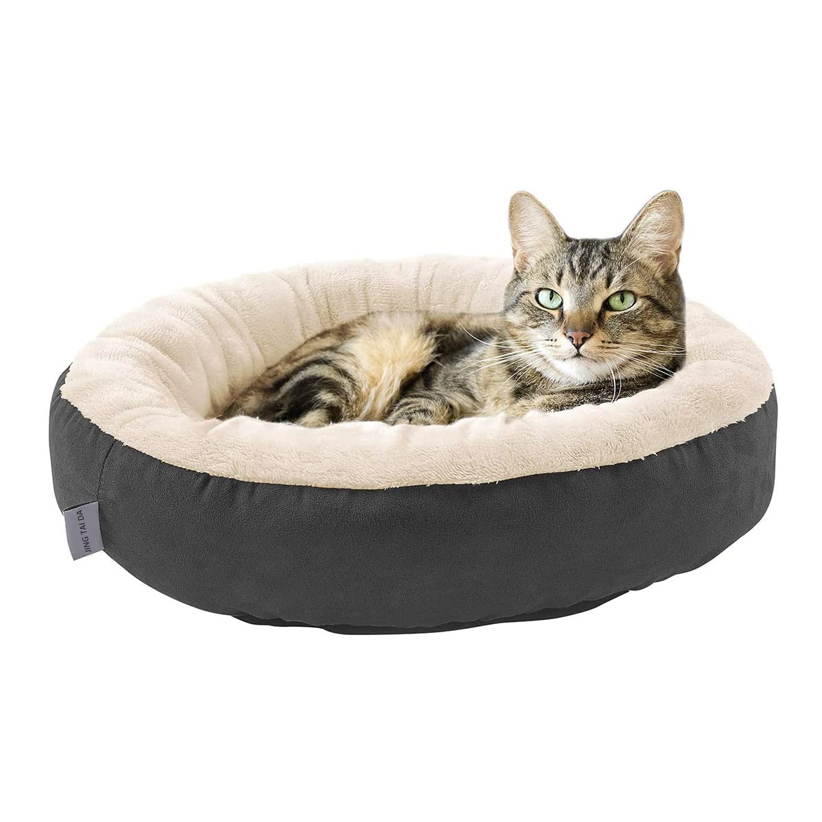 JING TAI DA Cat Beds for Indoor Cats - Large Cat Cave for Pet Cat House with Fluffy Ball Hanging and Scratch Pad, Foldable Cat Hidewawy,16.9x16.9x14 inches (Style A)