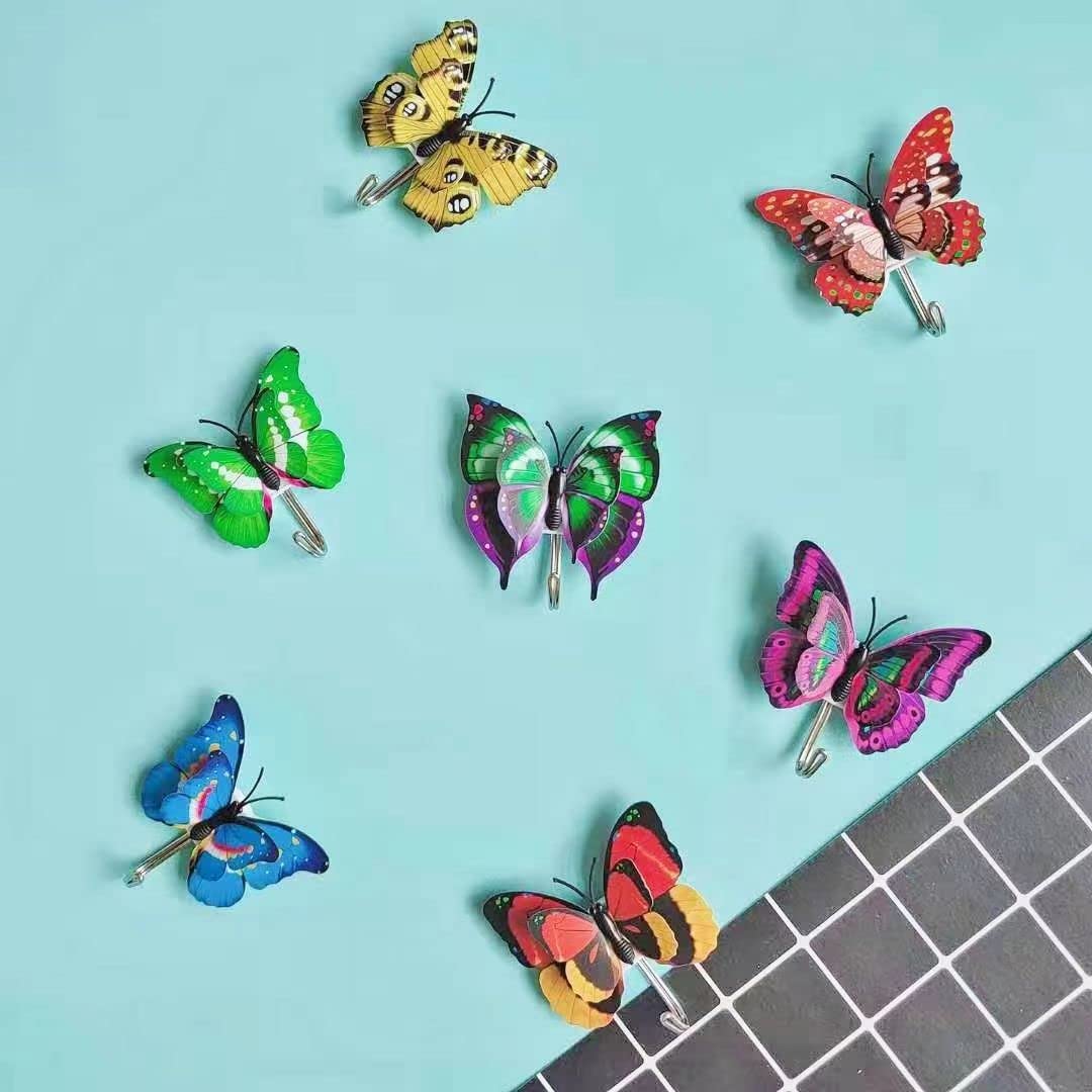 8 Pcs Self Adhesive Butterfly Wall Hooks - Bathroom and Household Storage Hanger for Kitchen, Glass Window - Hanging Suction Cups Sucker