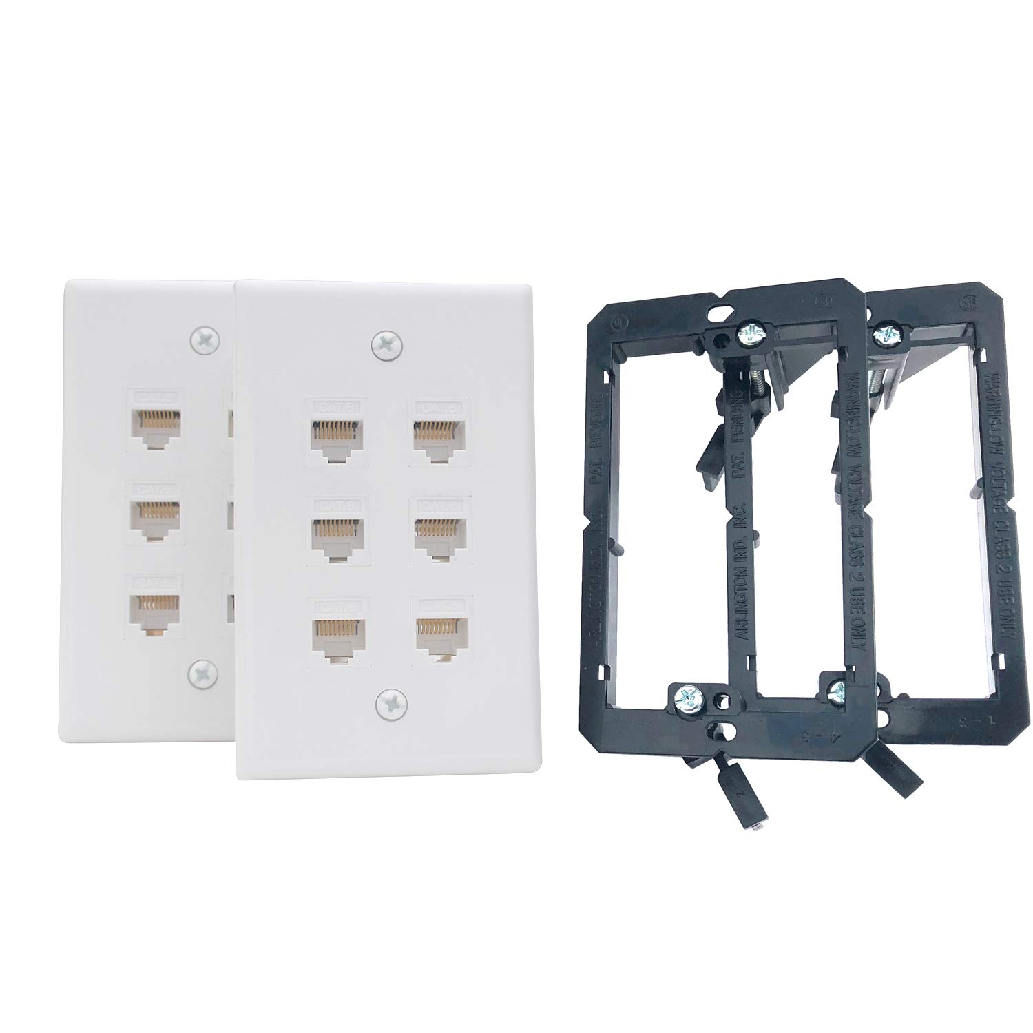 KCC Industries6-Port Cat6 Ethernet Cable Wall Plate | Female-Female with Mounting Bracket +UL/CSA Listed Safe+ (2-Pack)