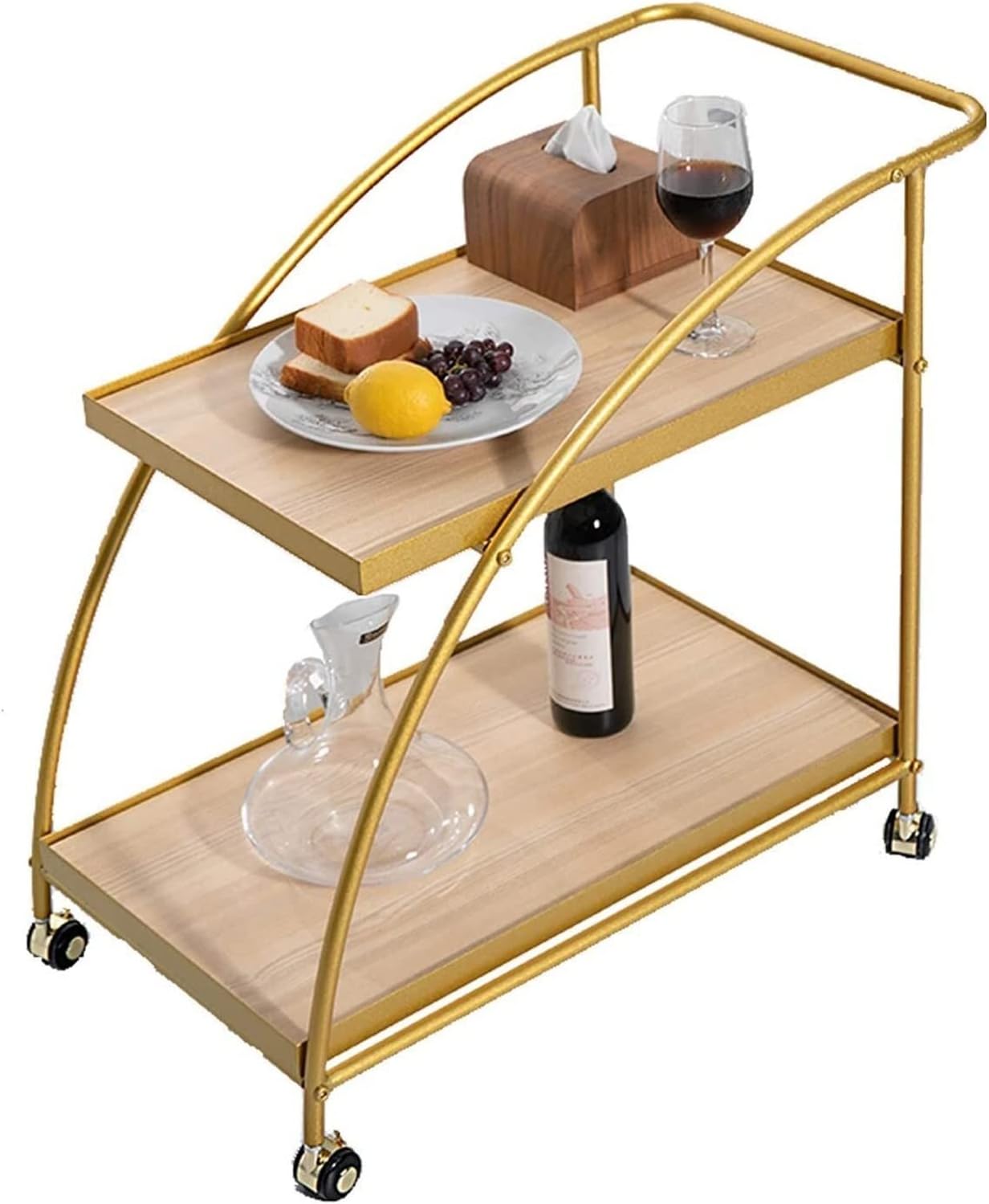 Bar Serving Carts Mobile Kitchen Serving Trolley, Mini Bar Cart Metal Frame Kitchen