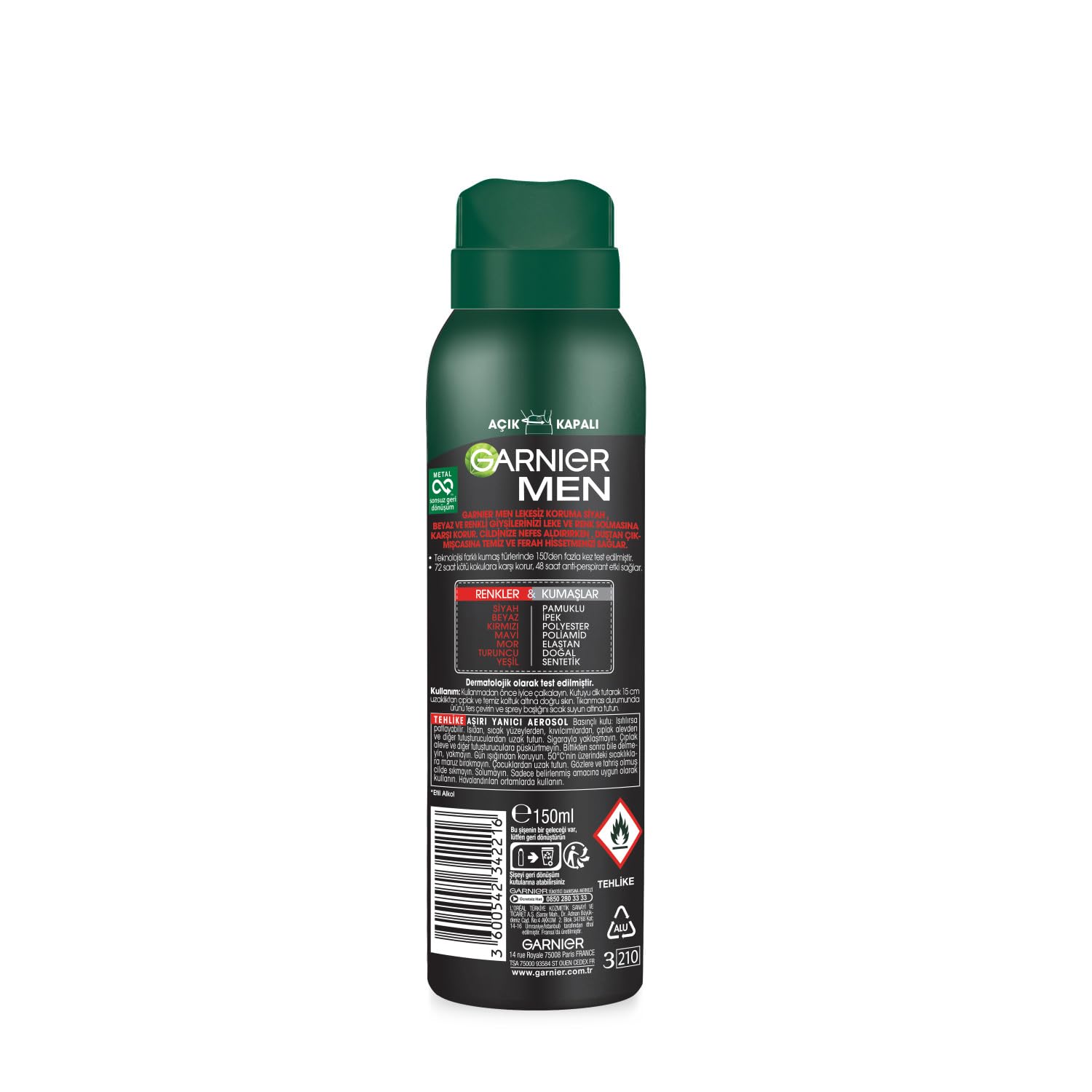 Garnier Men Lekesiz Koruma Sprey Deodorant