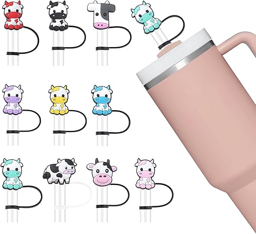 10 fundas de paja Stanley de vaca de 9 a 0.394 in, tapas de popote reutilizables para vasos Stanley de 3040 onzas, adornos de paja impermeables