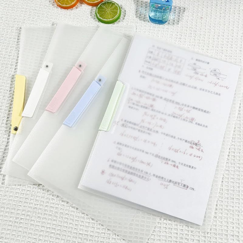 Image of A4 Size Plastic Document File Folder, PVC Material, Blue, Modern Style, Button Closure, Transparent Pastel Design, 18x26x2.5 cm, for Office School Home Use (10)