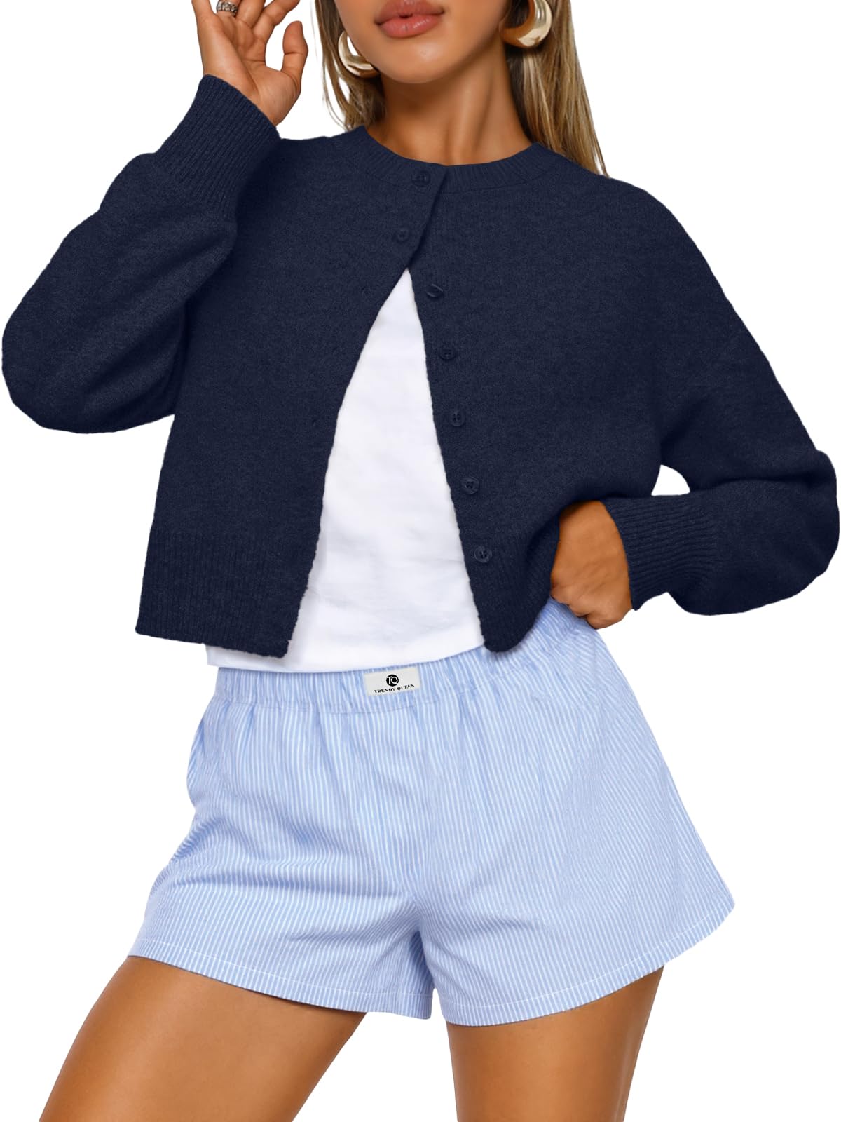 Trendy Queen Cropped Cardigan Sweaters for Women Lightweight Crop Knit Y2k Fall Outfits Fashion Clothes 2025