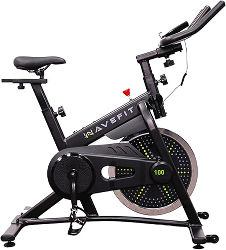 WaveFit B100 Swell Series - Bicicleta estática estática para interiores con volante de inercia de 28 libras, conectividad Bluetooth y seguimiento de