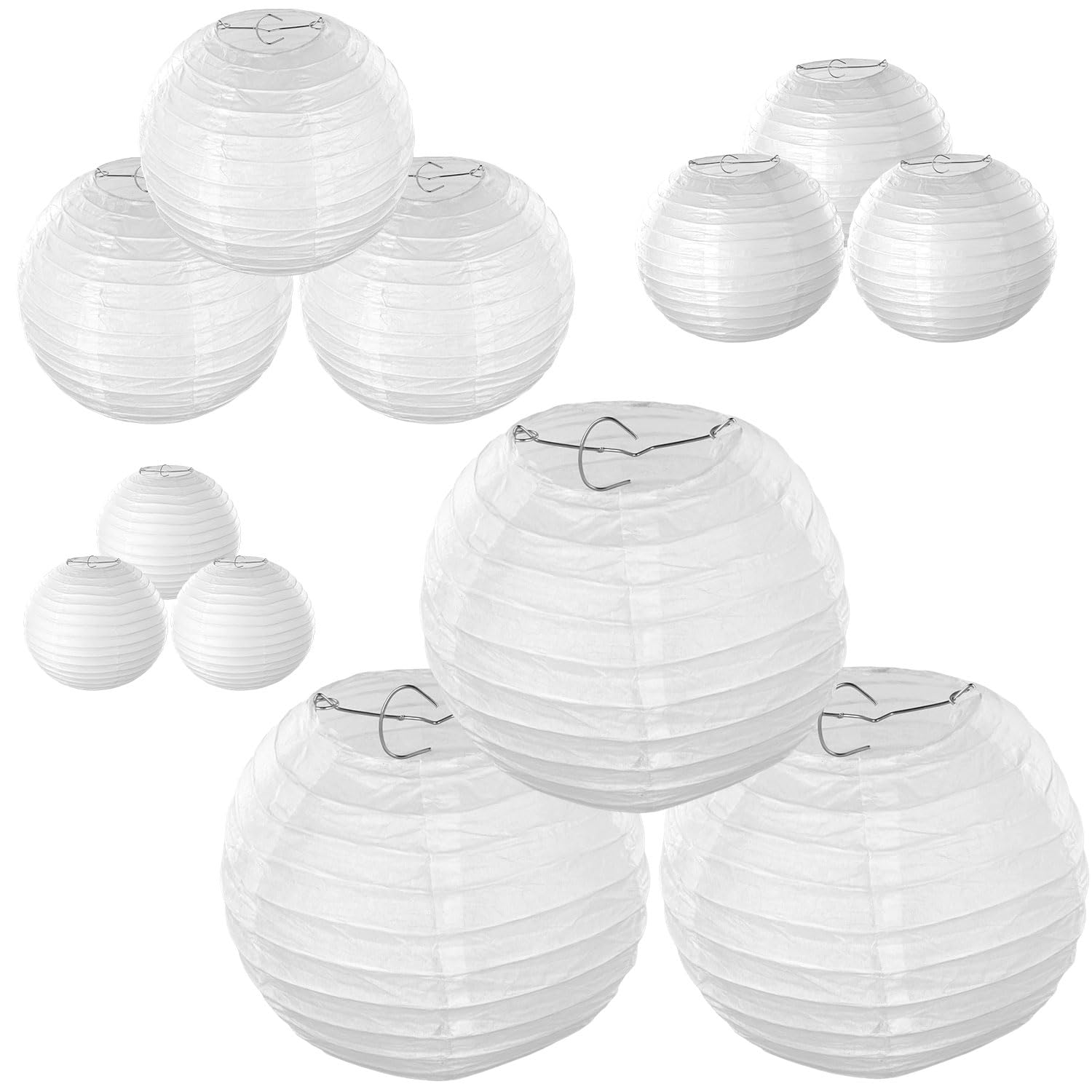 Qwork White Qwork® 12 Pieces Round Paper Lanterns, 6" 8" 10" 12", For Parties,Festival Celebration And Events