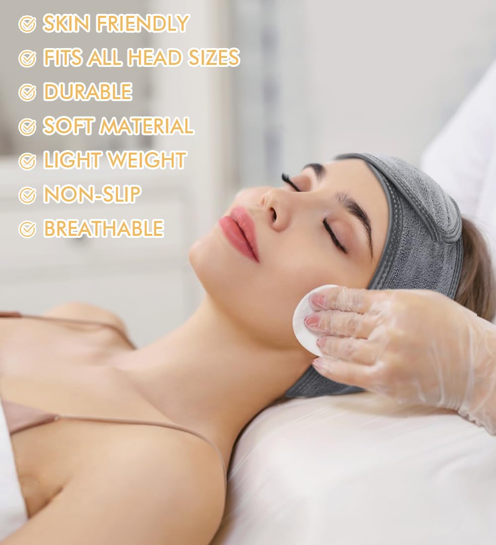 SINLANDSinland - Diadema para mujer, 3 unidades, ajustable, con cinta mágica, para el cuidado de la cara, maquillaje y deportes, , Pack De 6, gris,, ]