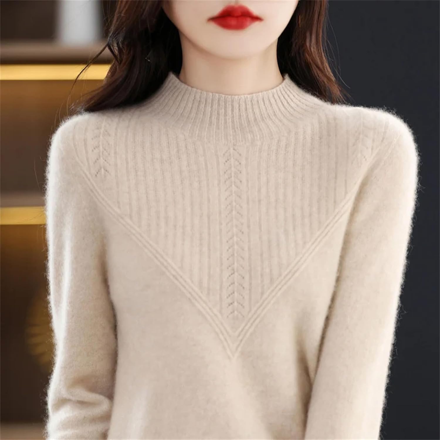 100% Merino Wool Women's Turtleneck Pullover Loose Knitted Bottoming Shirt Autumn and Winter Long-Sleeved Top