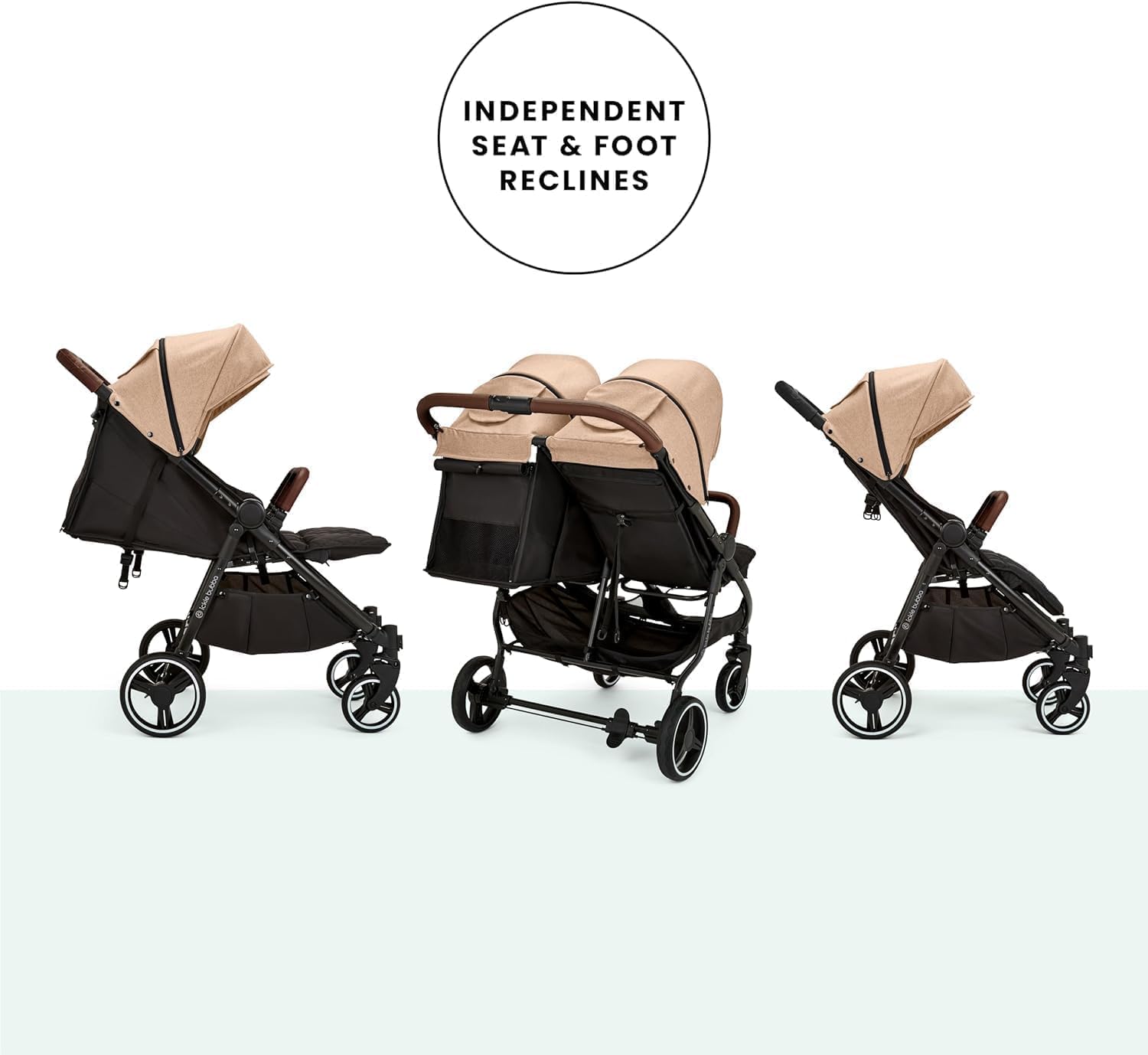Ickle Bubba Venus Poussette double – Convient de la naissance à 15 kg (environ 3 ans), compacte, légère, pliable, avec habillage pluie (Biscuit)