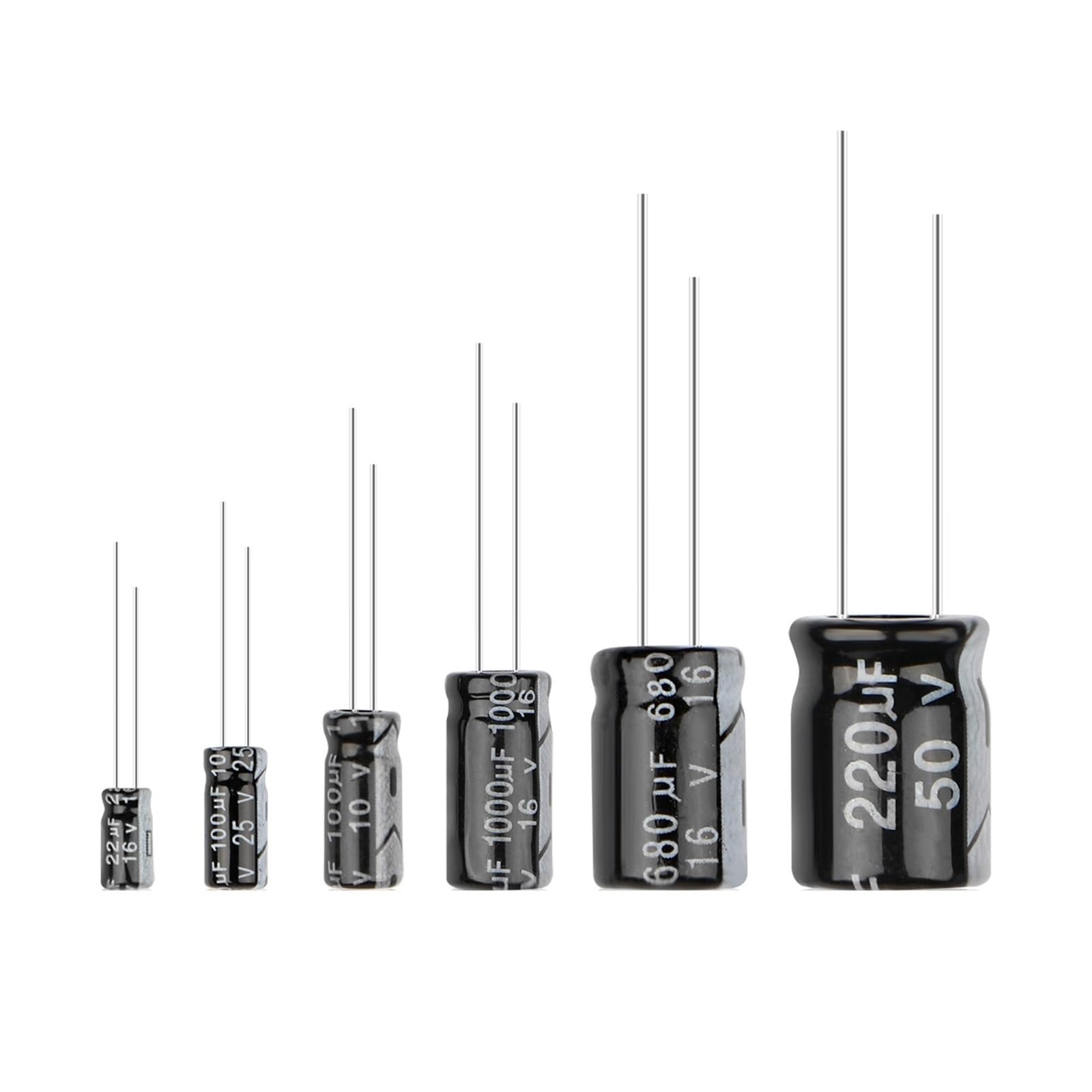 10 kit de condensadores electrolíticos de aluminio 16V-50V 0,1 uF-1000uF banco de condensadores 100UF 220UF 470UF 680UF