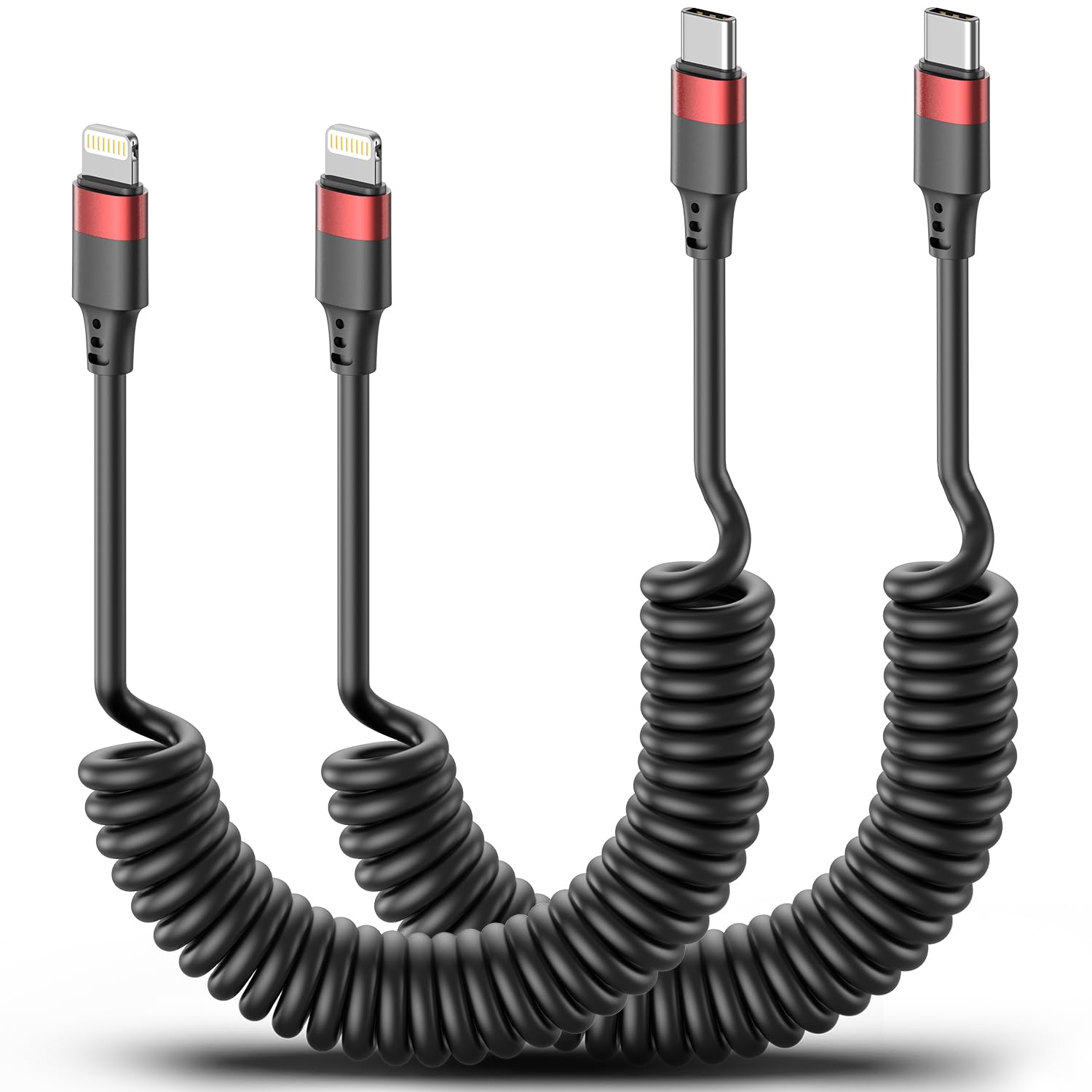 Photo 1 of Lightning to USB C Cord Coiled, 2 Pack USB Type C to Lightning Cable PD Fast Charging Retractable USBC to Lightning Cable for iPhone 14 13 12 11 Pro Max Mini 10 8 7 Plus XR XS SE, AirPods, Car