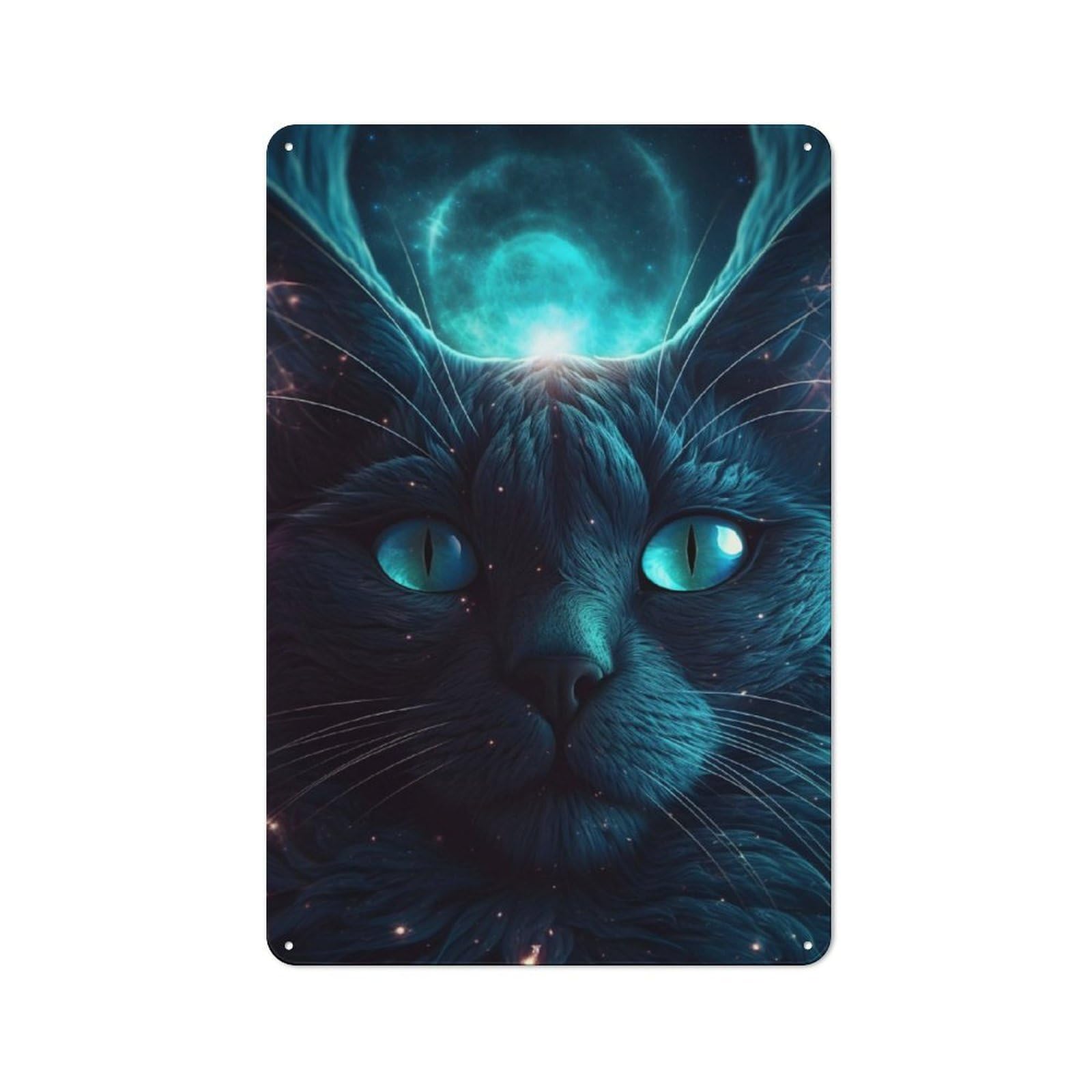 Junmoney Intergalactic Cat God Retro Metal Plaque 30X20cm Featuring For Workshop Wall, For Metal Sign Collectors, For Garage And Workshop Walls