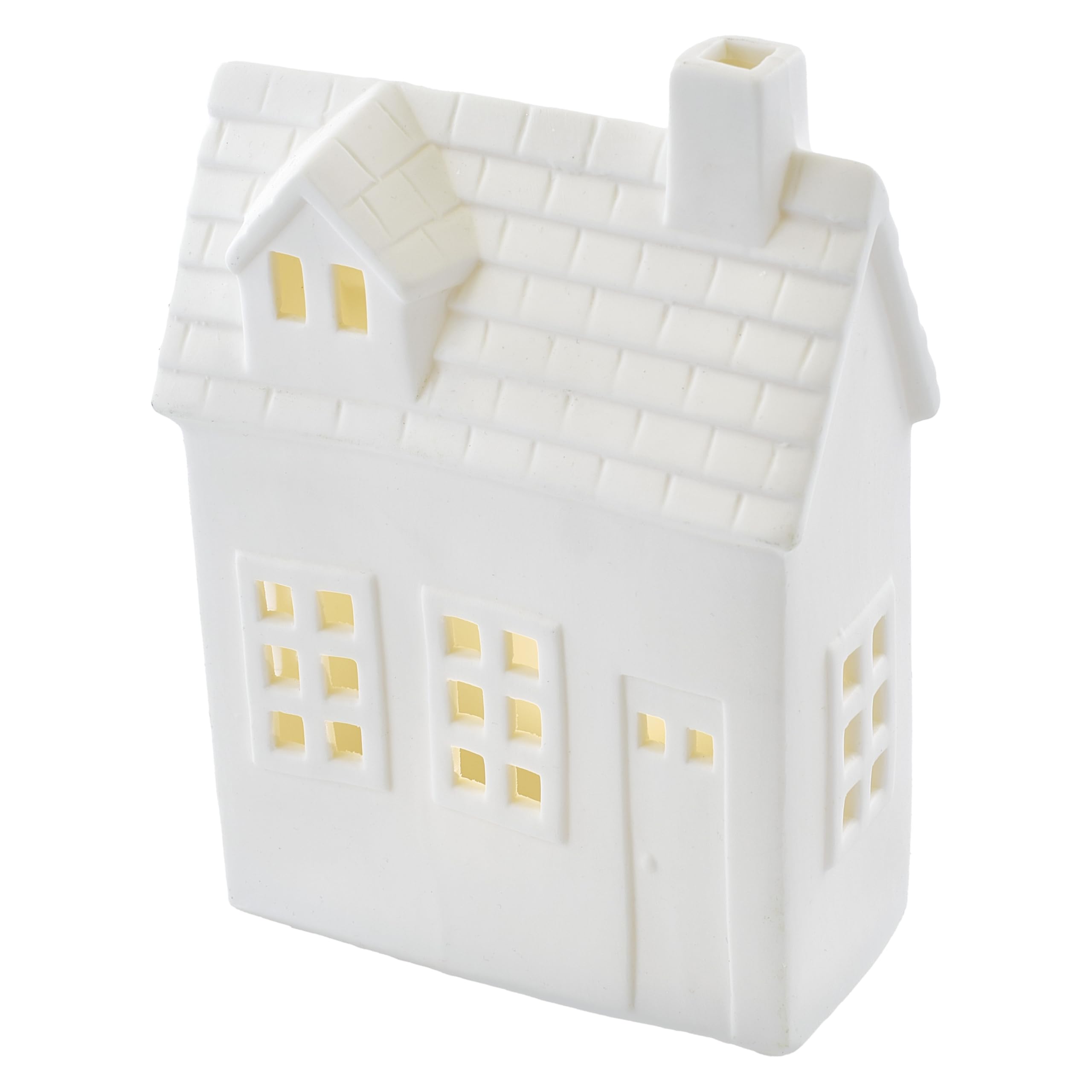 EMOS - Ceramic LED House with Warm White Light, 1x Button Cell and Timer - Lighting Winter House Battery Operated, 1x CR2032 Included in The Product - Timer for auto Switching on 6/18h - White