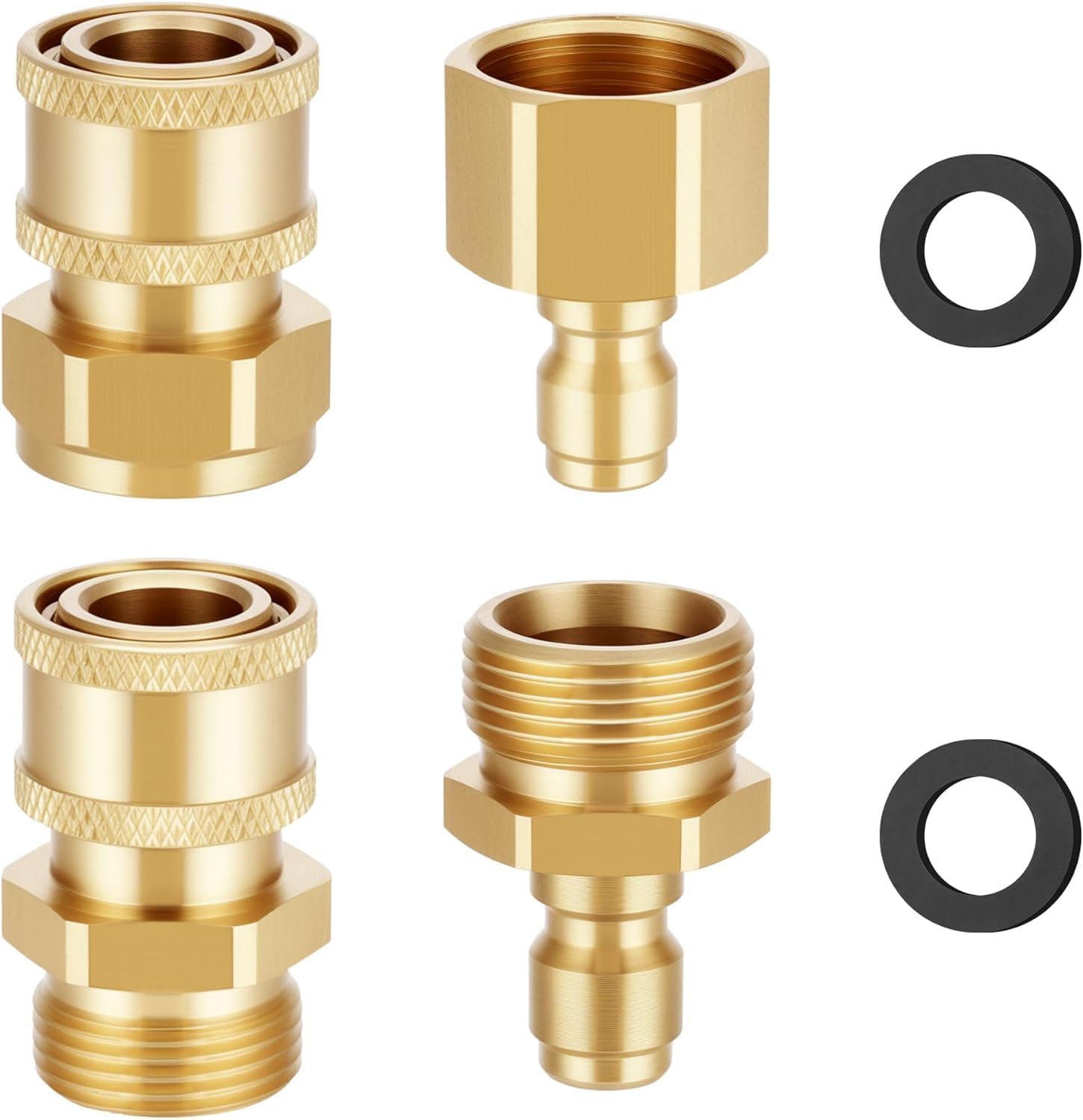 Pressure Washer Adapter Set, M22 14mm to 1/4 Inch Brass Quick Connect Coupler, 5000 PSI Heavy Duty Pressure Washer Fitting Kit, 4 Pack