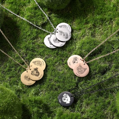 MeMeDIY Personalisierte Hund Katze Katze Haustier Halskette für Frauen Männer Graviertes Porträt Skizzieren Foto Name Edelstahl Anhänger Haustier Erinnerung Geschenke - A1 Silber