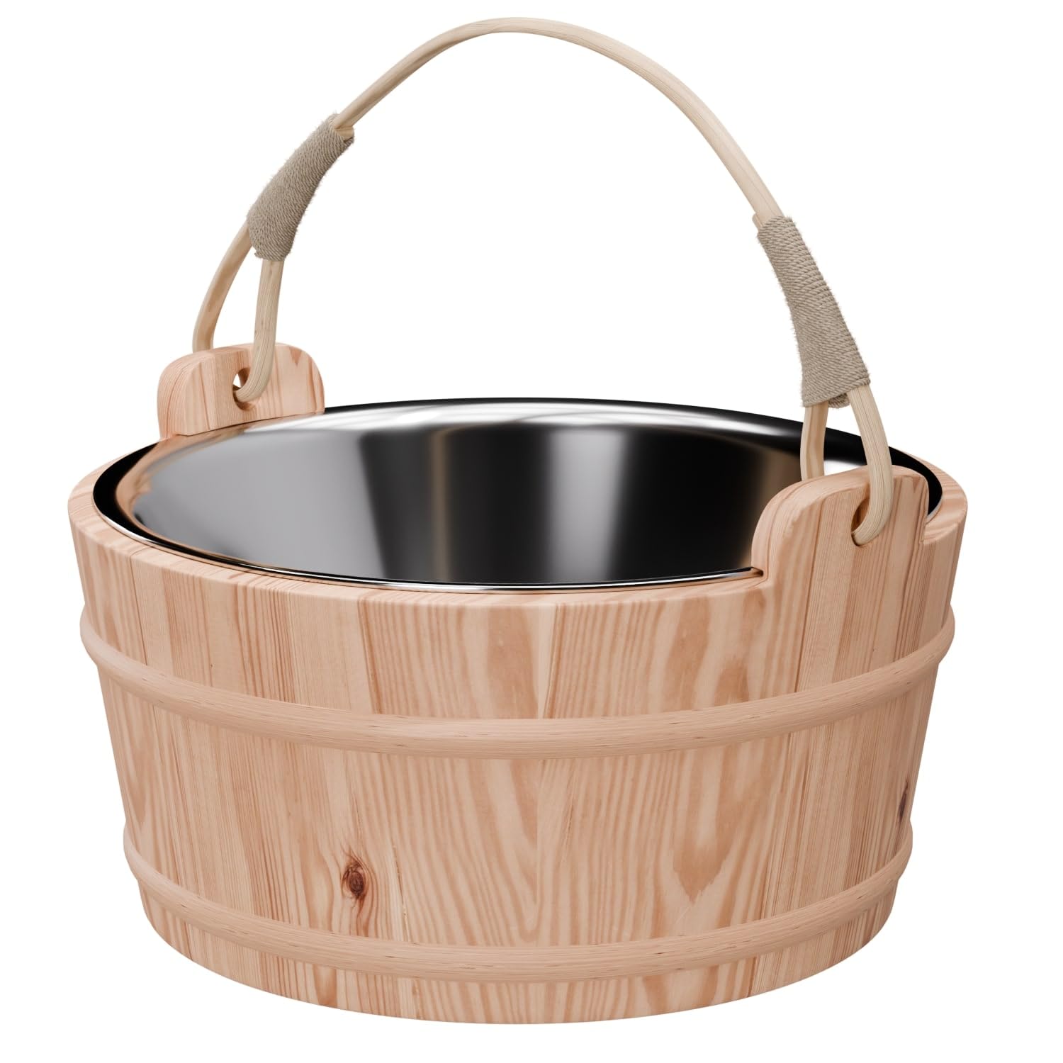 Dewello® Sauna-Eimer 3L - Hochwertiges Hemlock-Holz mit Edelstahleinsatz, robust & pflegeleicht, ideal für Sauna & Wellness