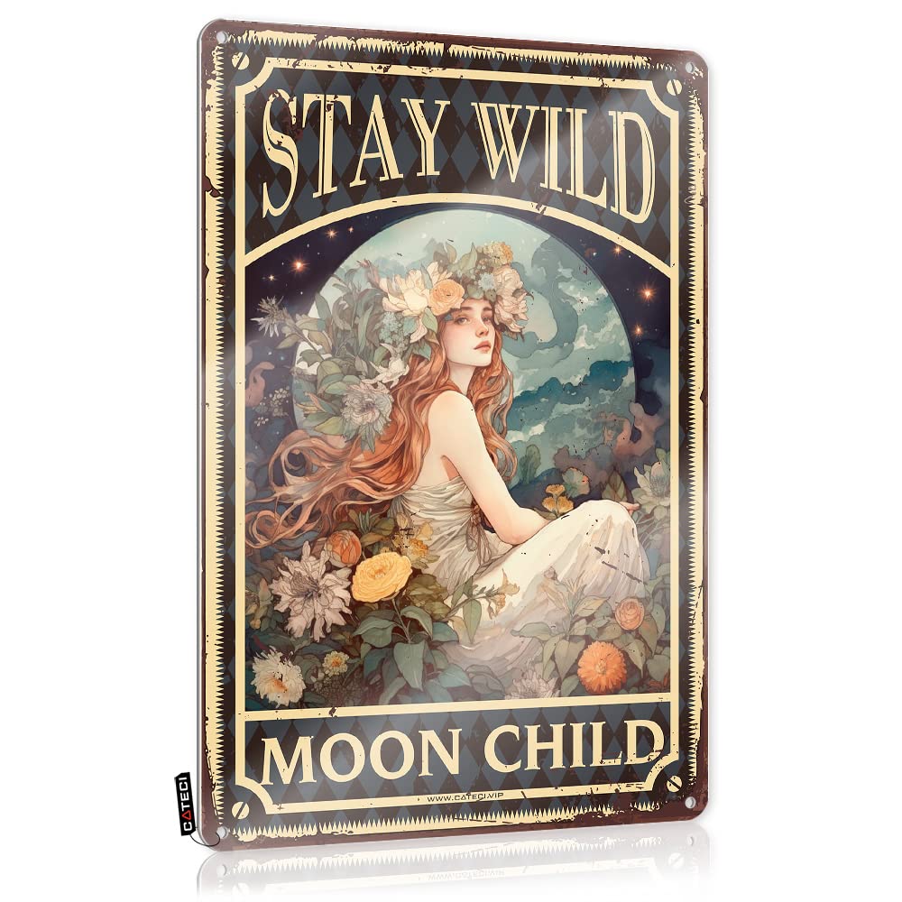 MWFKKADDB Signs For Room Stay Wild Moon Child Tin Sign Mystical Decorboho Home Decorfarmhouse Decorhippie Gifts For Women Tin Sign Metal Funny Garage Bar Signs(30X40CM)