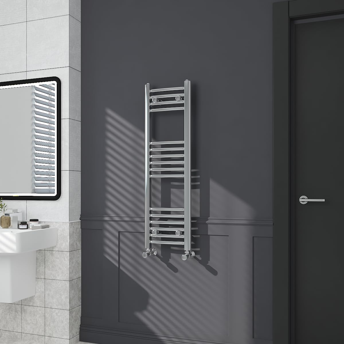Warmehaus Contemporary Curved Bathroom Heated Towel Rail Radiator Rad 1000 x 300mm - Chrome
