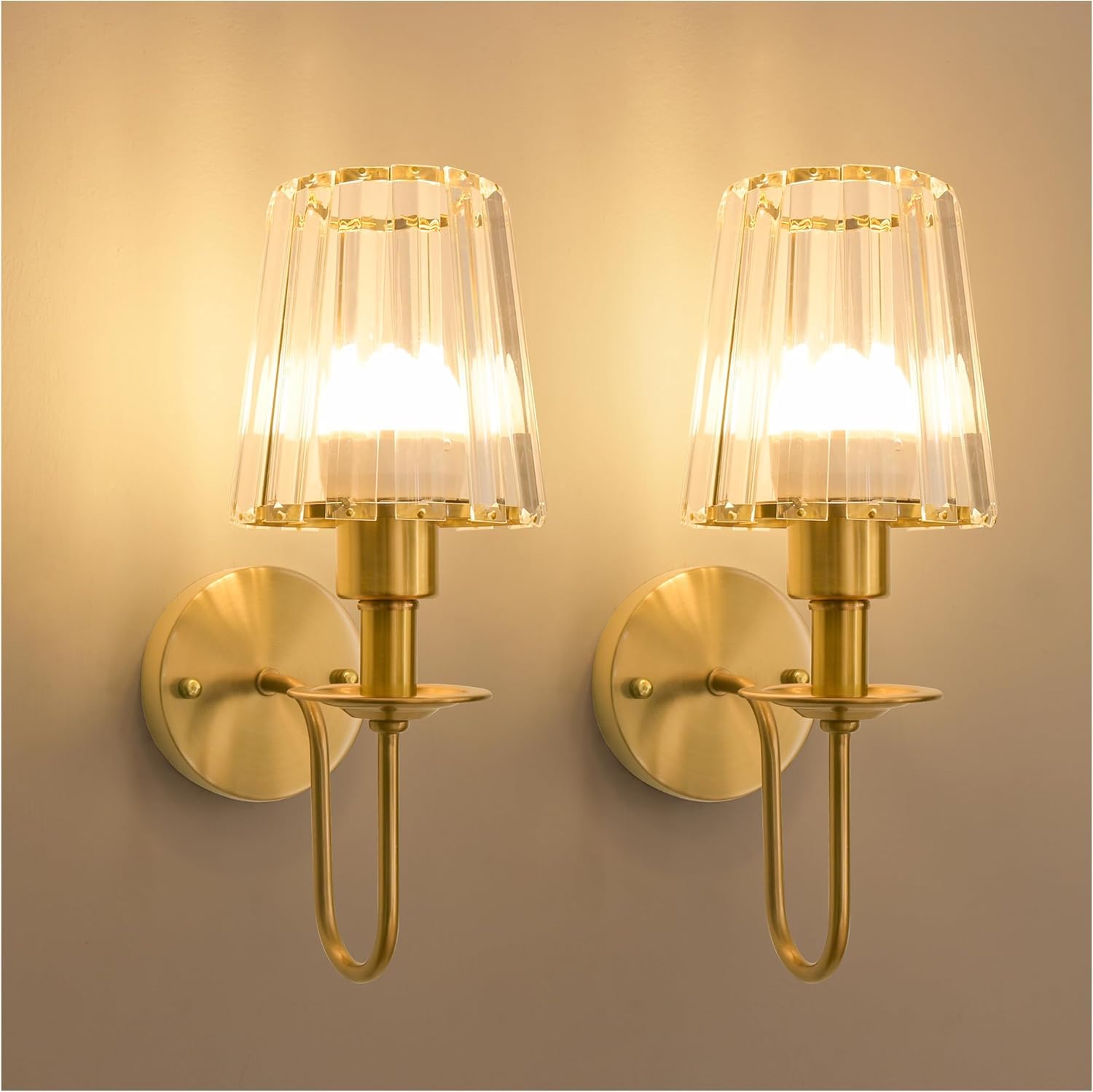 OOWOKS Crystal Wall Light 2 Pack Gold Wall Lamp Battery Operated Vintage No Mains Connection 3 Colours RGB Dimmable with Remote Control 5200mAh Rechargeable Wall Lighting Bedroom Lamp
