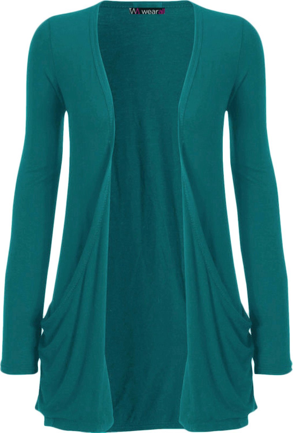 WearAll - Ladies Long Sleeve Pocket Cardigan Womens Top - Teal - 8/10