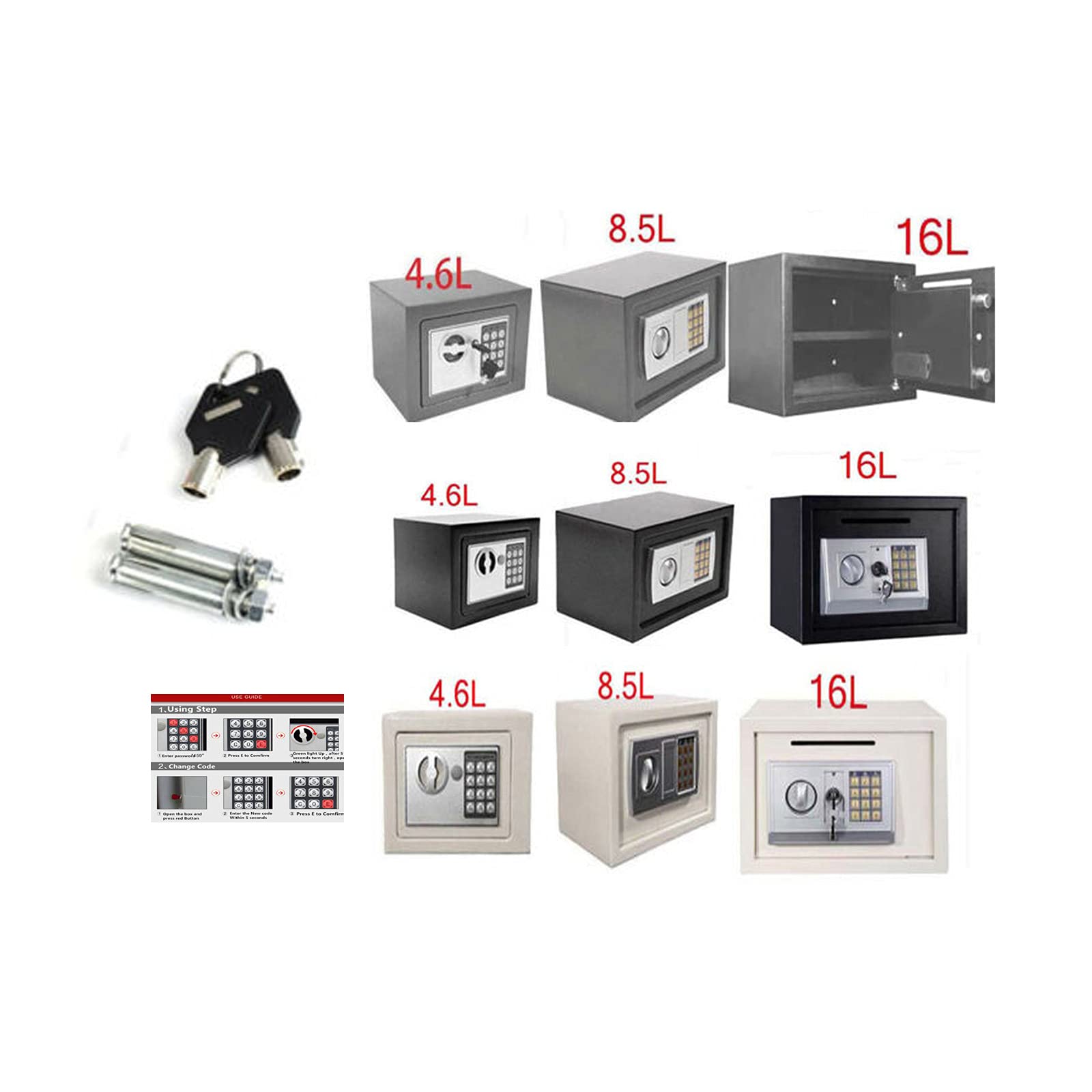 8.5L Safety Box Digital Keypad Cash Safe Solid Steel Safety Box Digital Electronic Safe Box Waterproof Fireproof Safe for Home Office Security,White