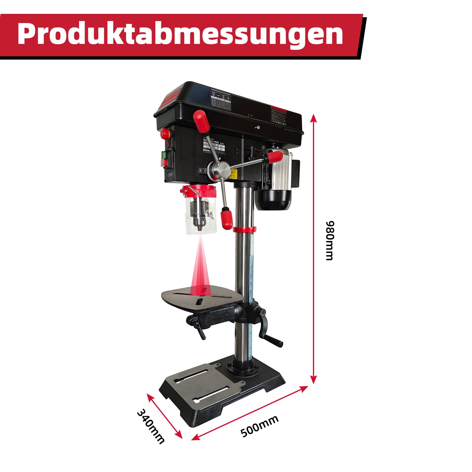 Bucktool 305 mm Tischbohrmaschine, 750 W Induktionsmotor, variable Drehzahl 440–2580 U/min, Säulenbohrmaschine mit Laser, Bohrtiefenanschlag und neigbarem Arbeitstisch für Metall, Holz und Kunststoff
