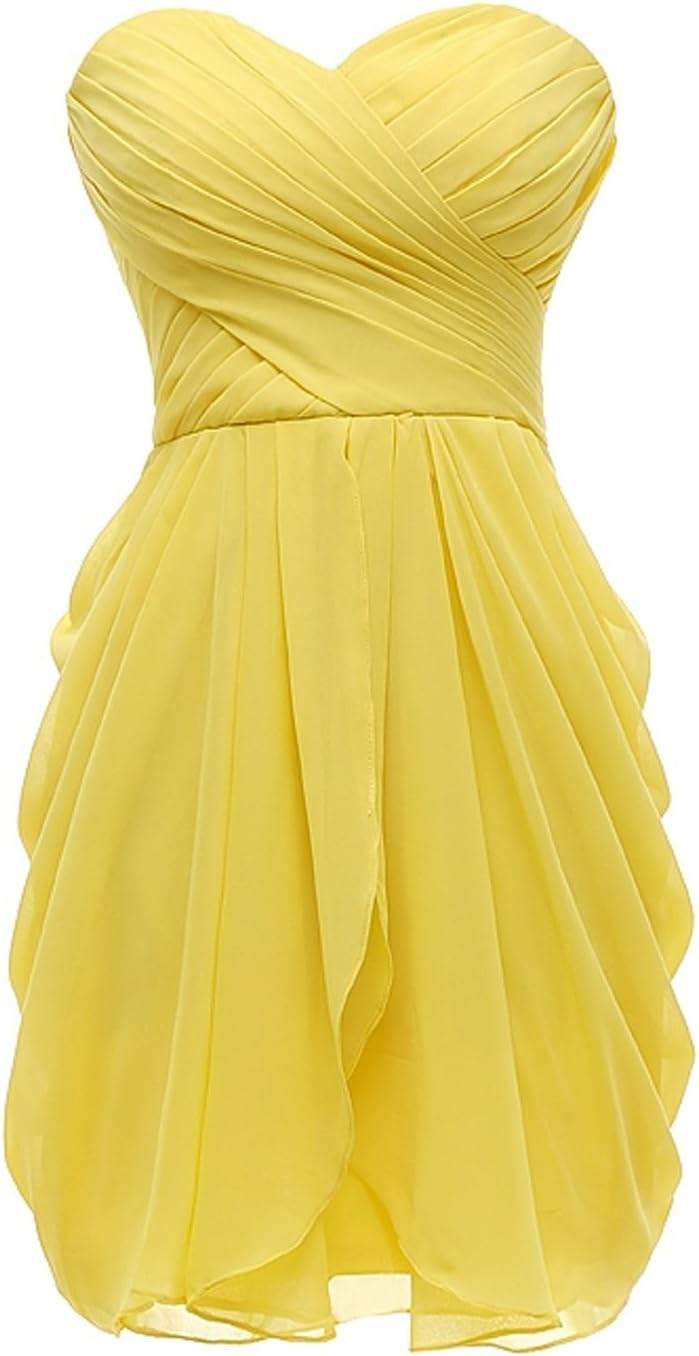 yan qiong Short Sweetheart Prom Dresses Soft Chiffon Evening Dress Bridesmaid Dress Yellow XL