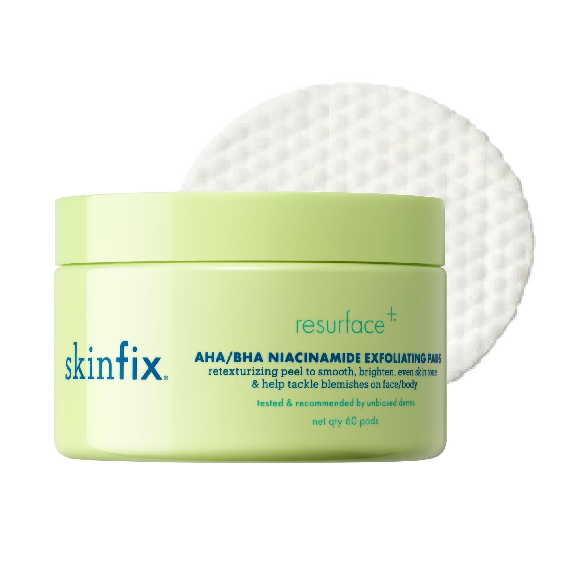 Skinfix AHA/BHA Niacinamide Exfoliating Pads - 60 Pads - Visibly Reduces Discoloration, Removes Dead Skin, Releases Ingrown Hairs & Unclogs Pores - Vegan, Cruelty Free